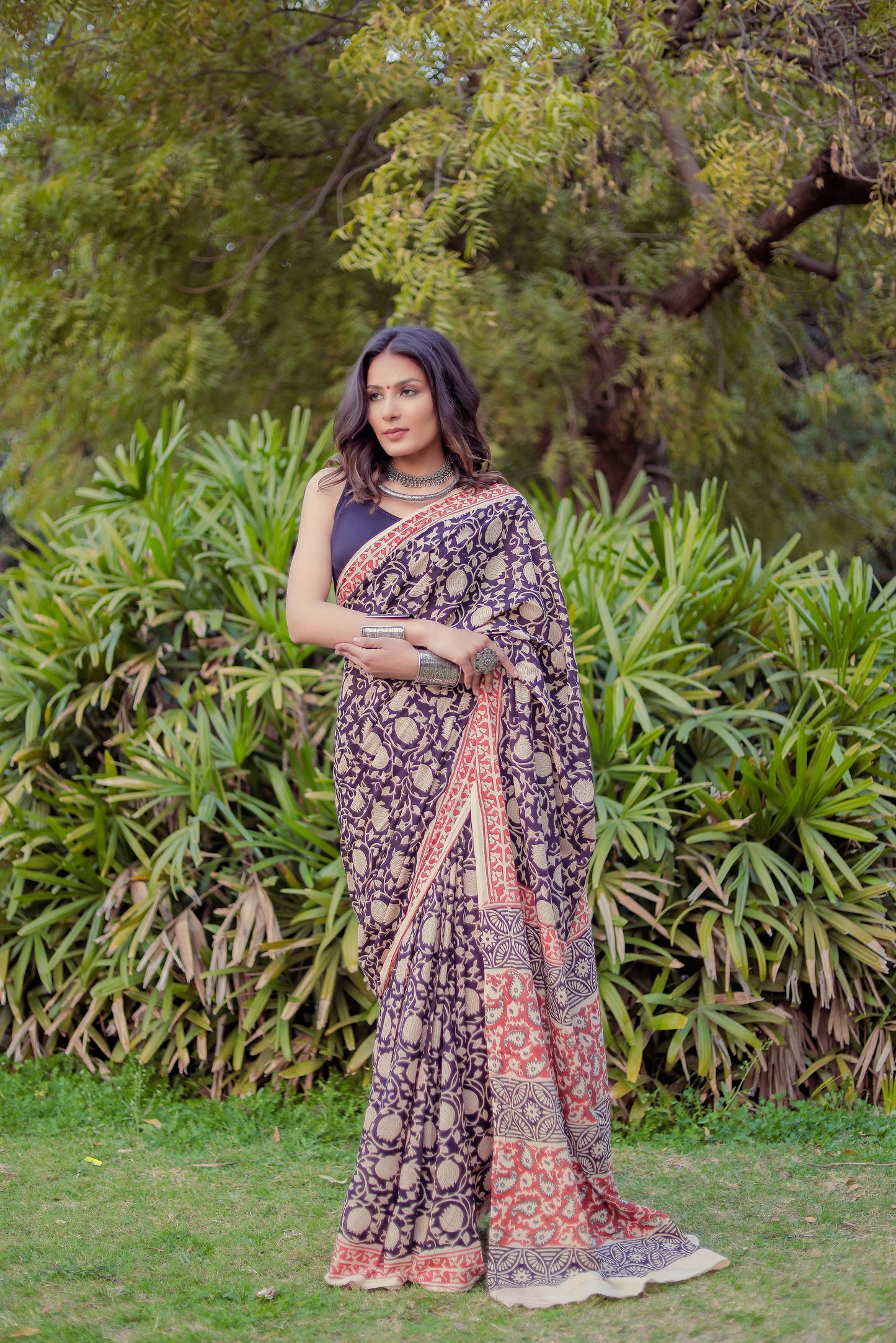 Bagru bagh black color Block Print Pure Cotton Saree