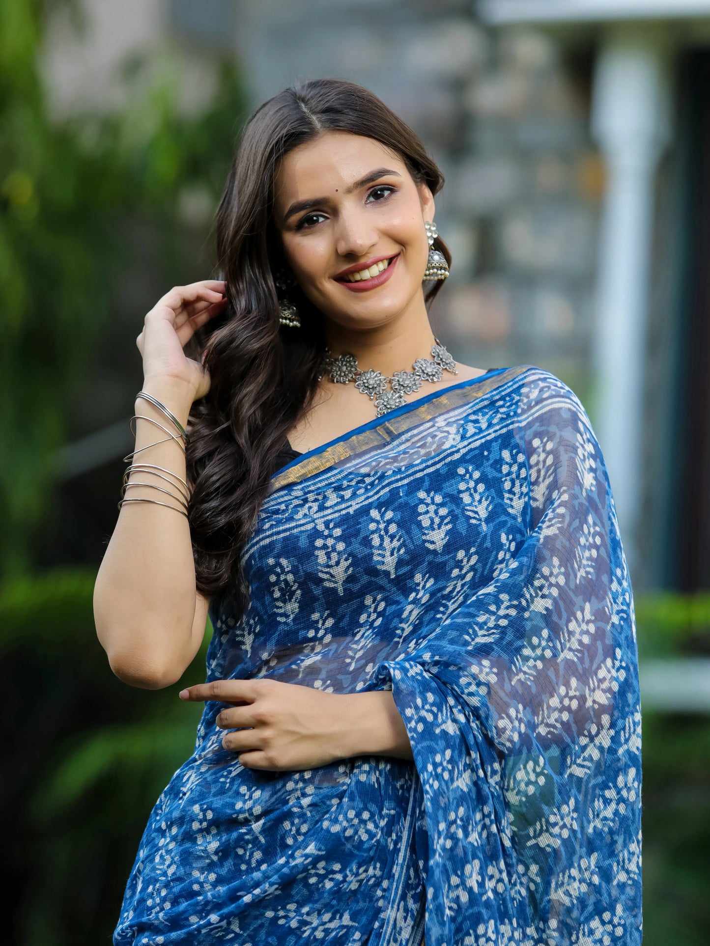 Indigo Bootie Block Printed Pure Kota Doria Saree