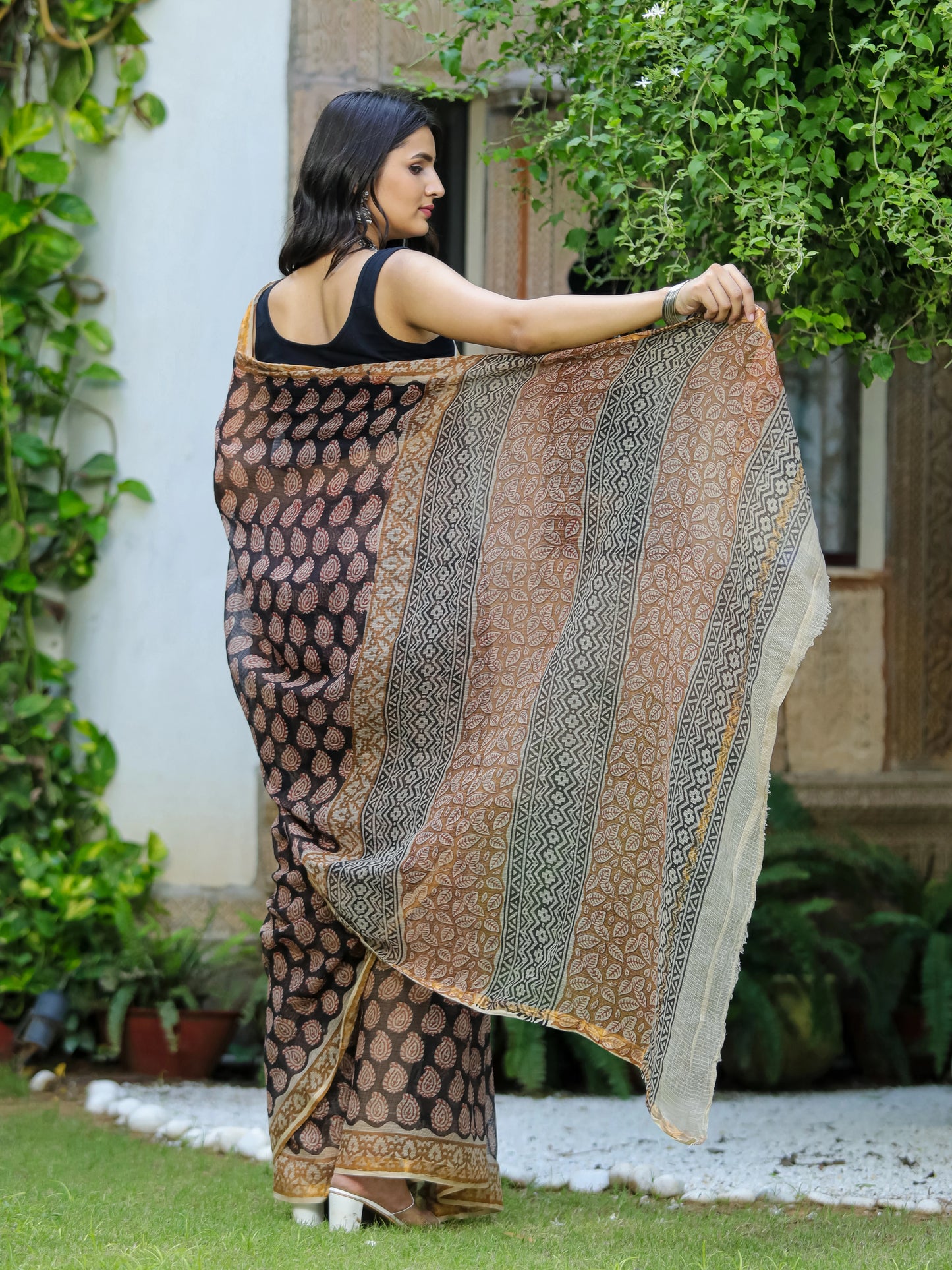 Bagru Kairi Printed Hand Block Kota Doria Saree