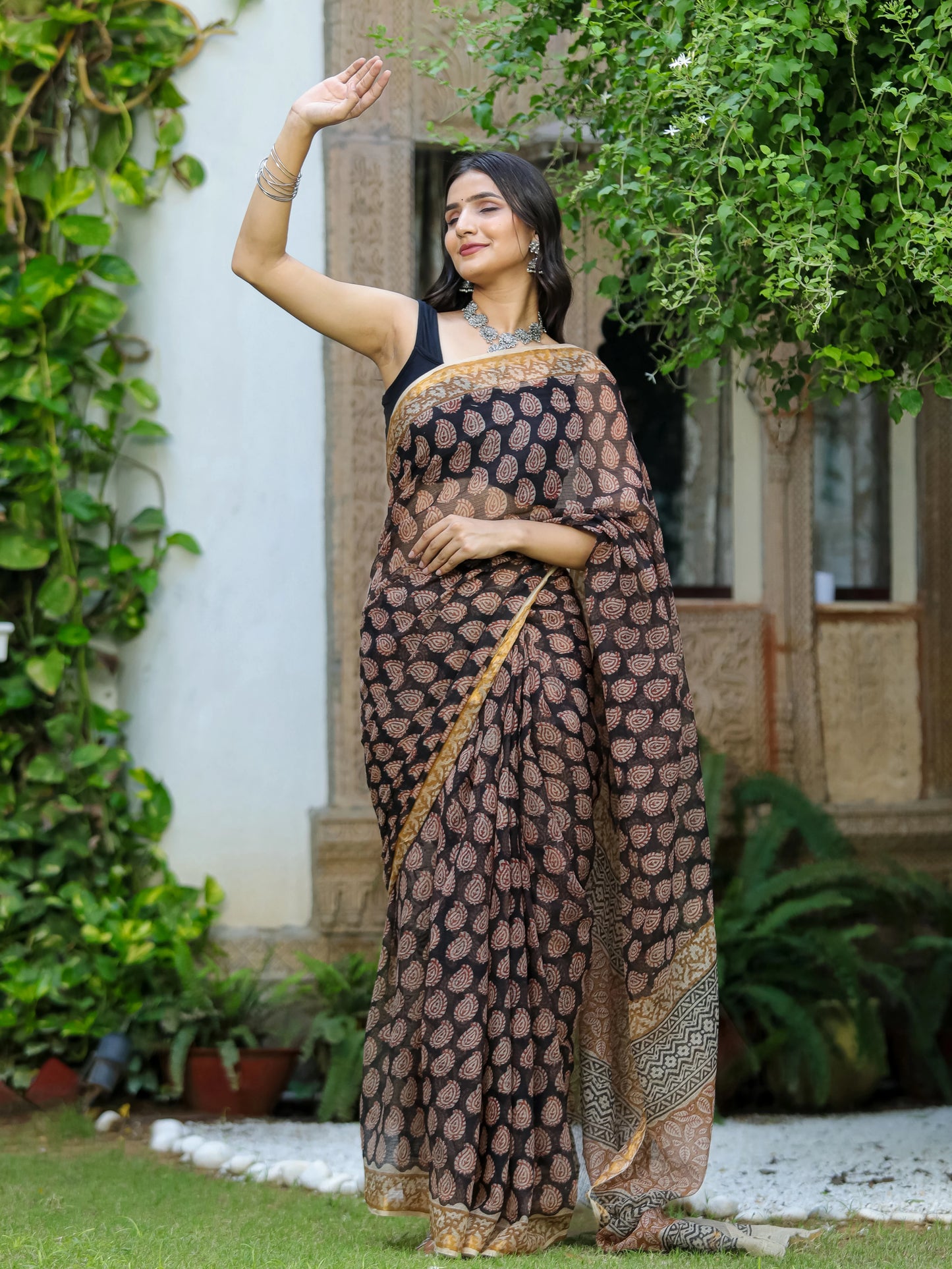 Bagru Kairi Printed Hand Block Kota Doria Saree