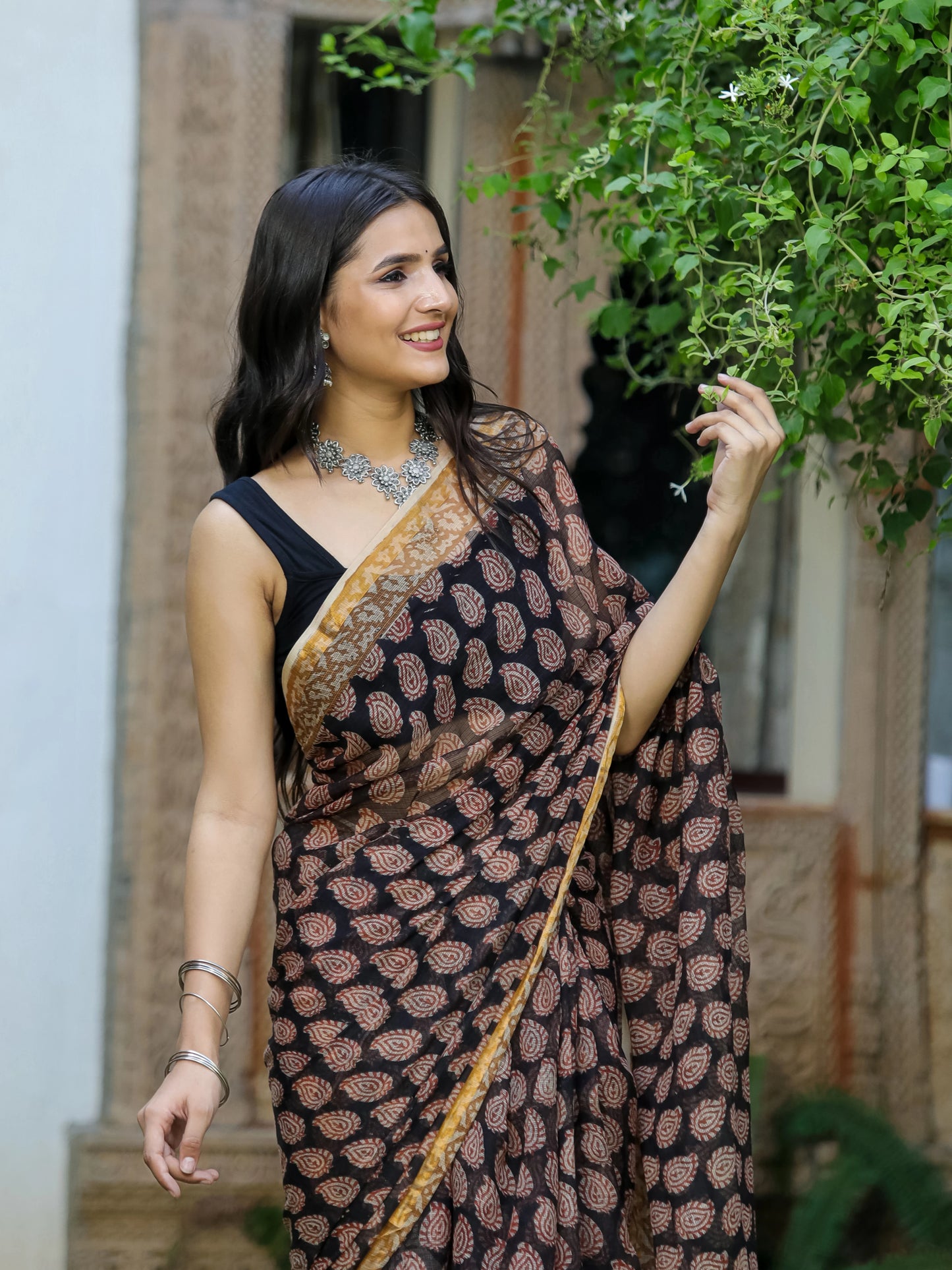 Bagru Kairi Printed Hand Block Kota Doria Saree