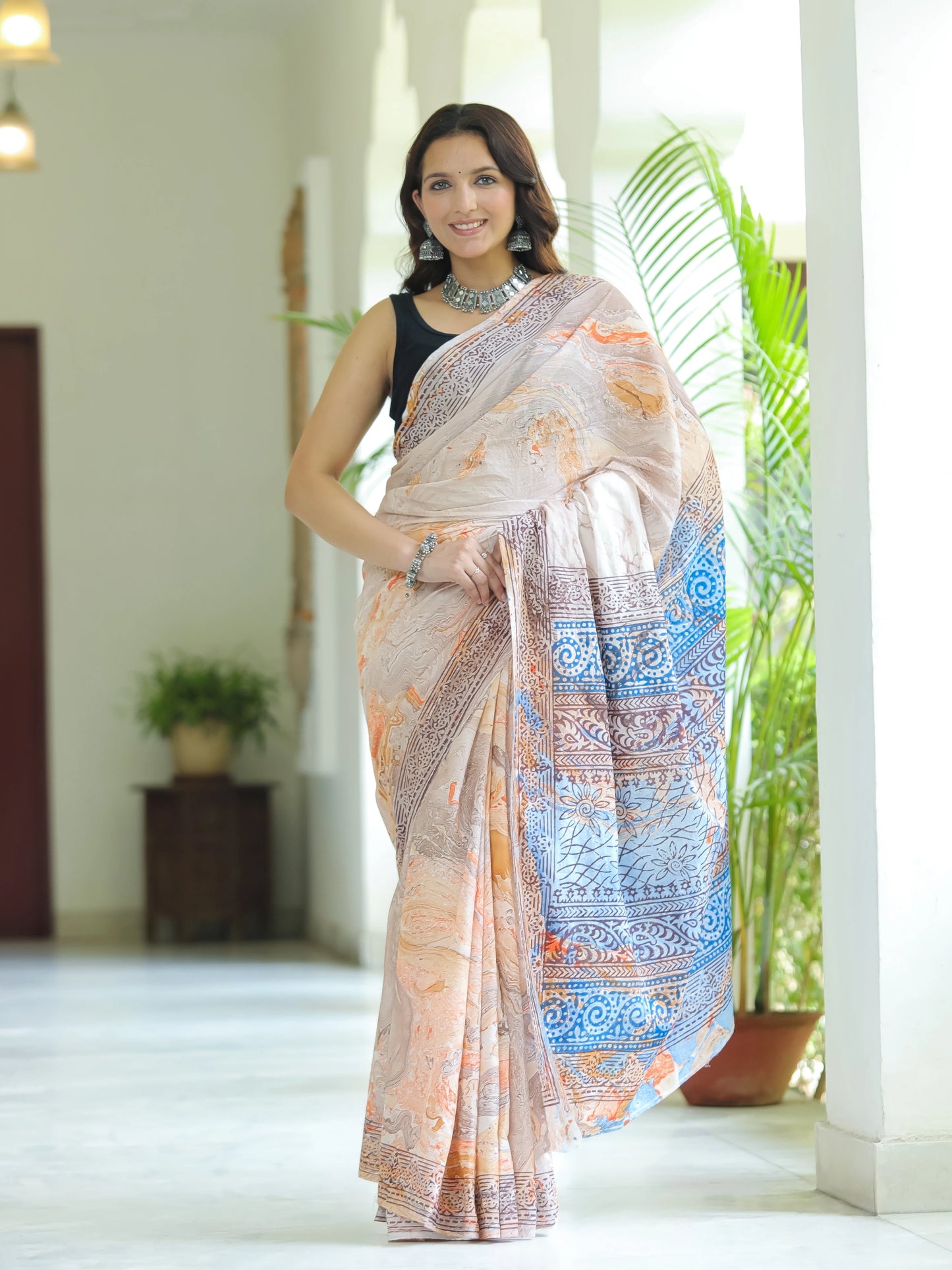 Marble Printed Mul Cotton Saree