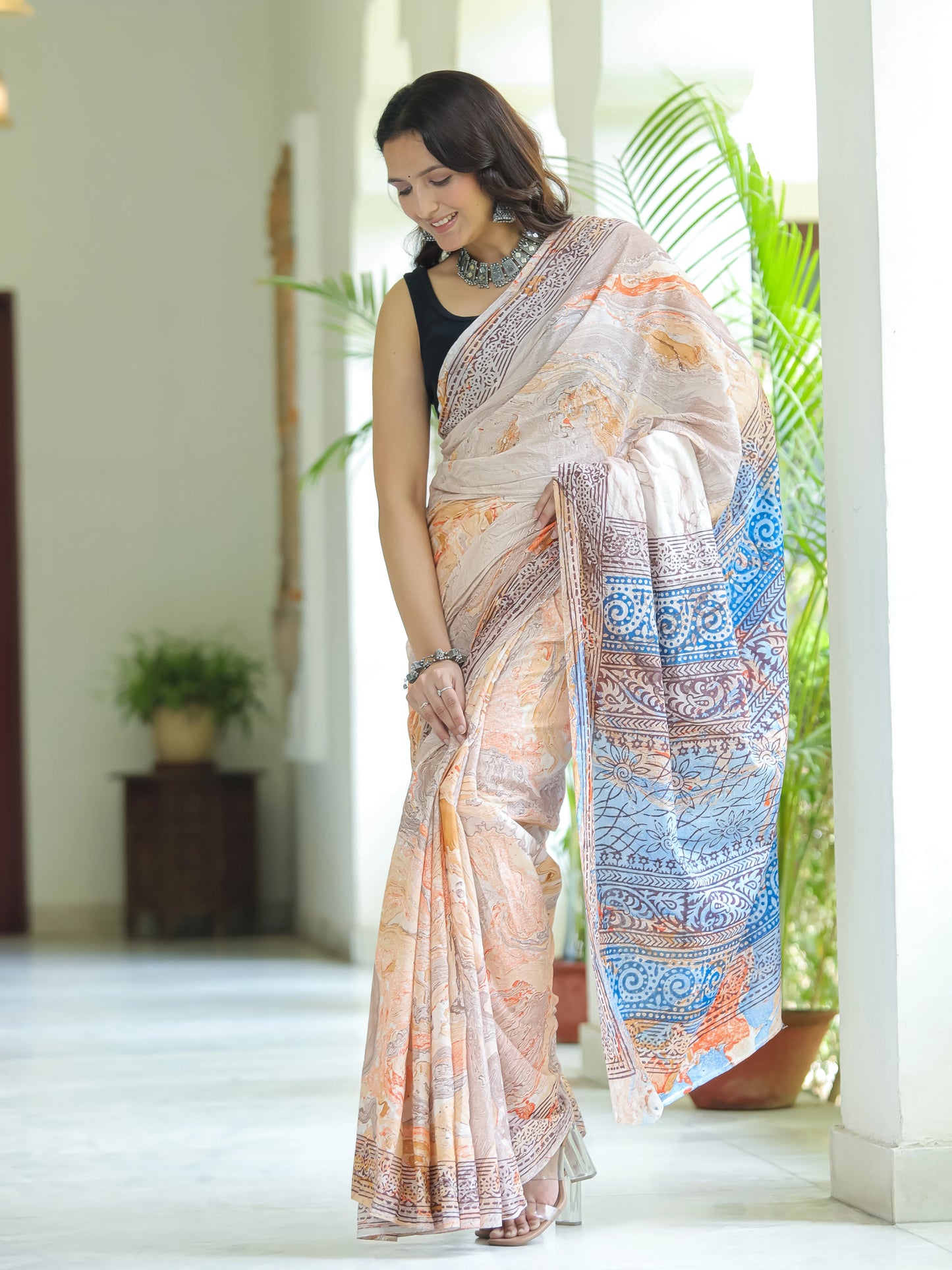 Marble Printed Mul Cotton Saree