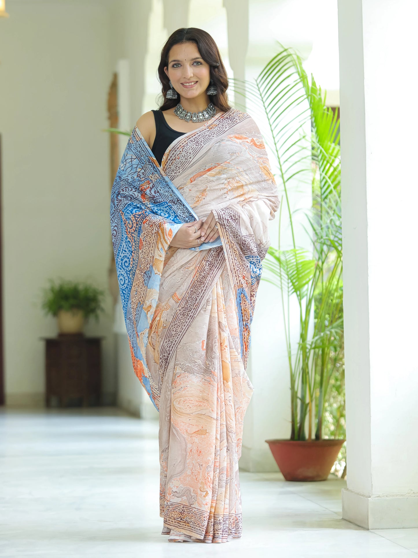 Marble Printed Mul Cotton Saree