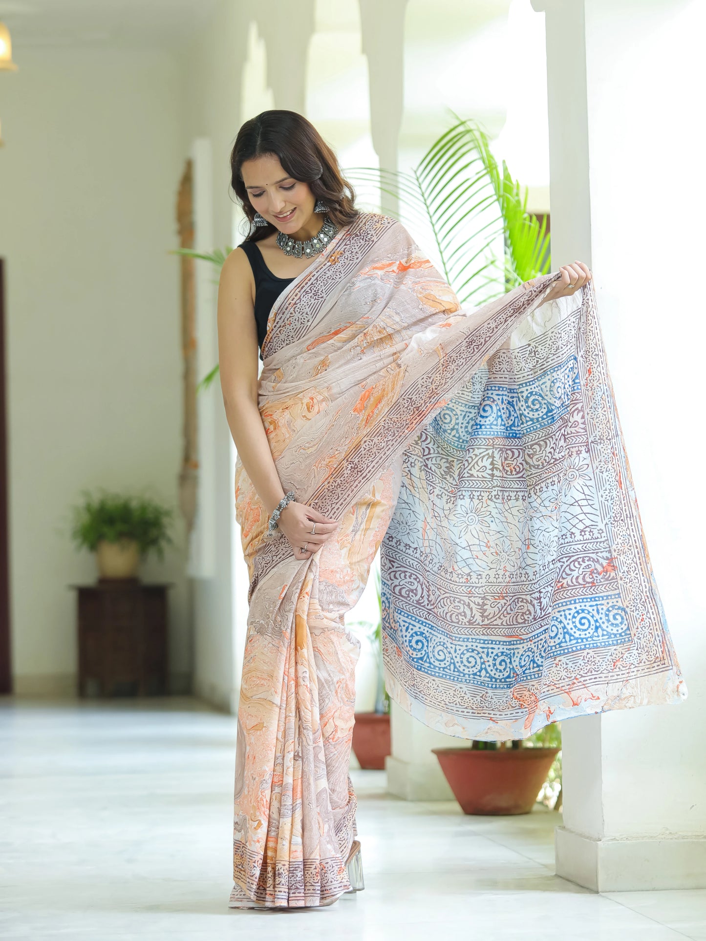 Marble Printed Mul Cotton Saree
