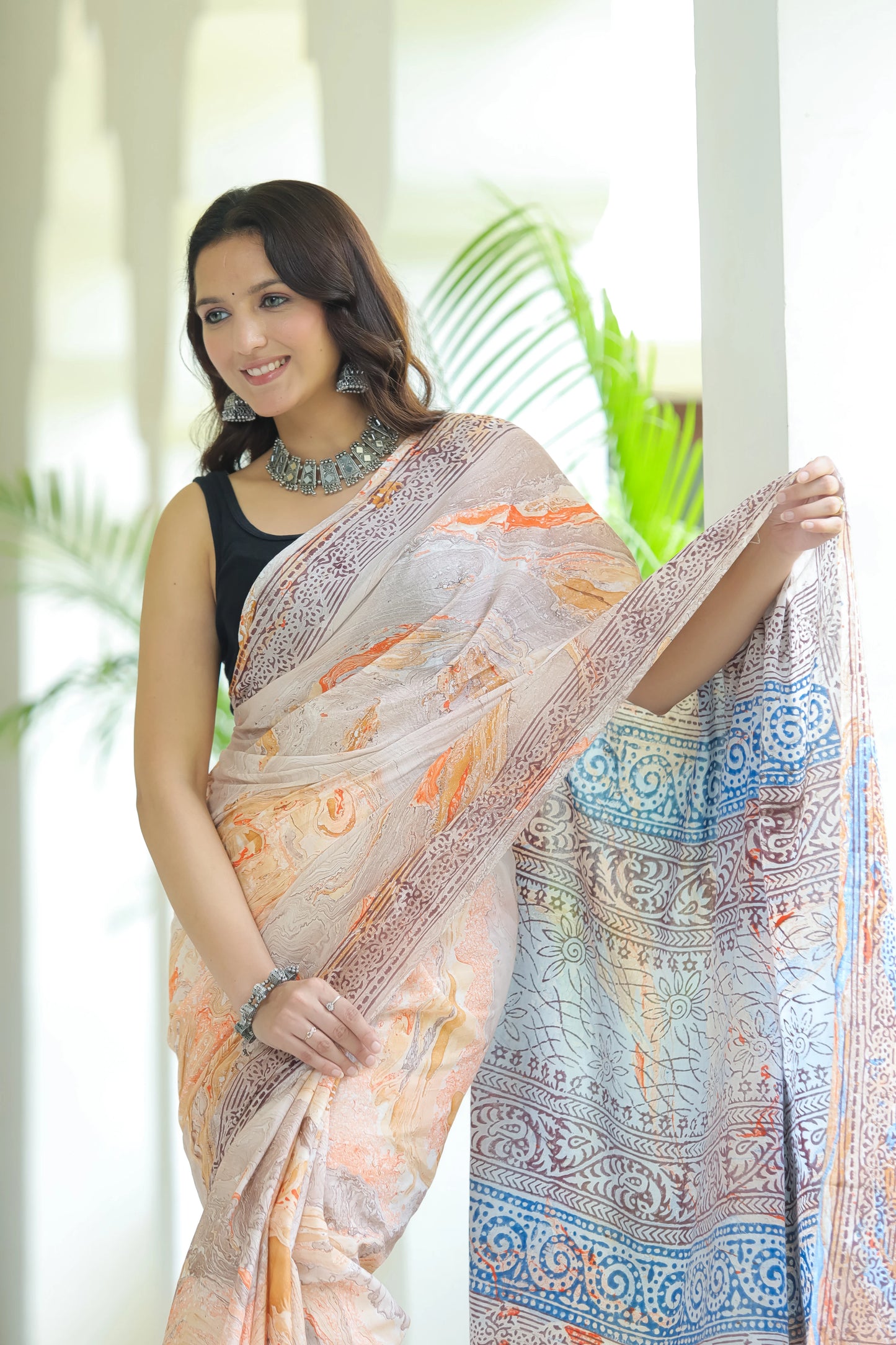 Marble Printed Mul Cotton Saree