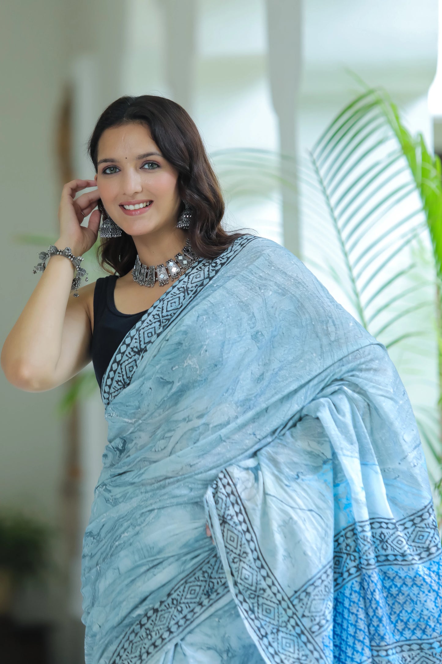 Marble Printed Grey Mul Cotton Saree