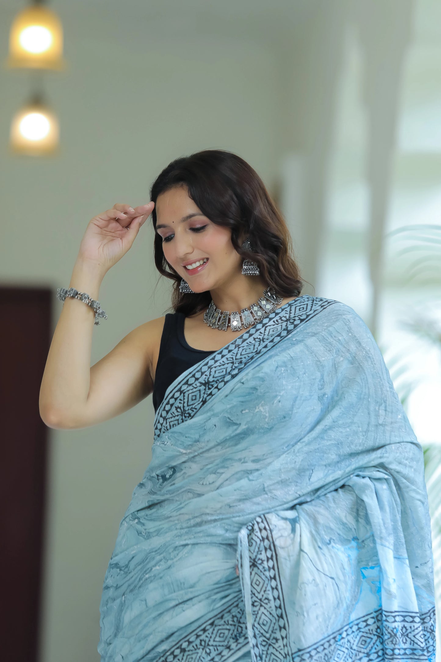 Marble Printed Grey Mul Cotton Saree