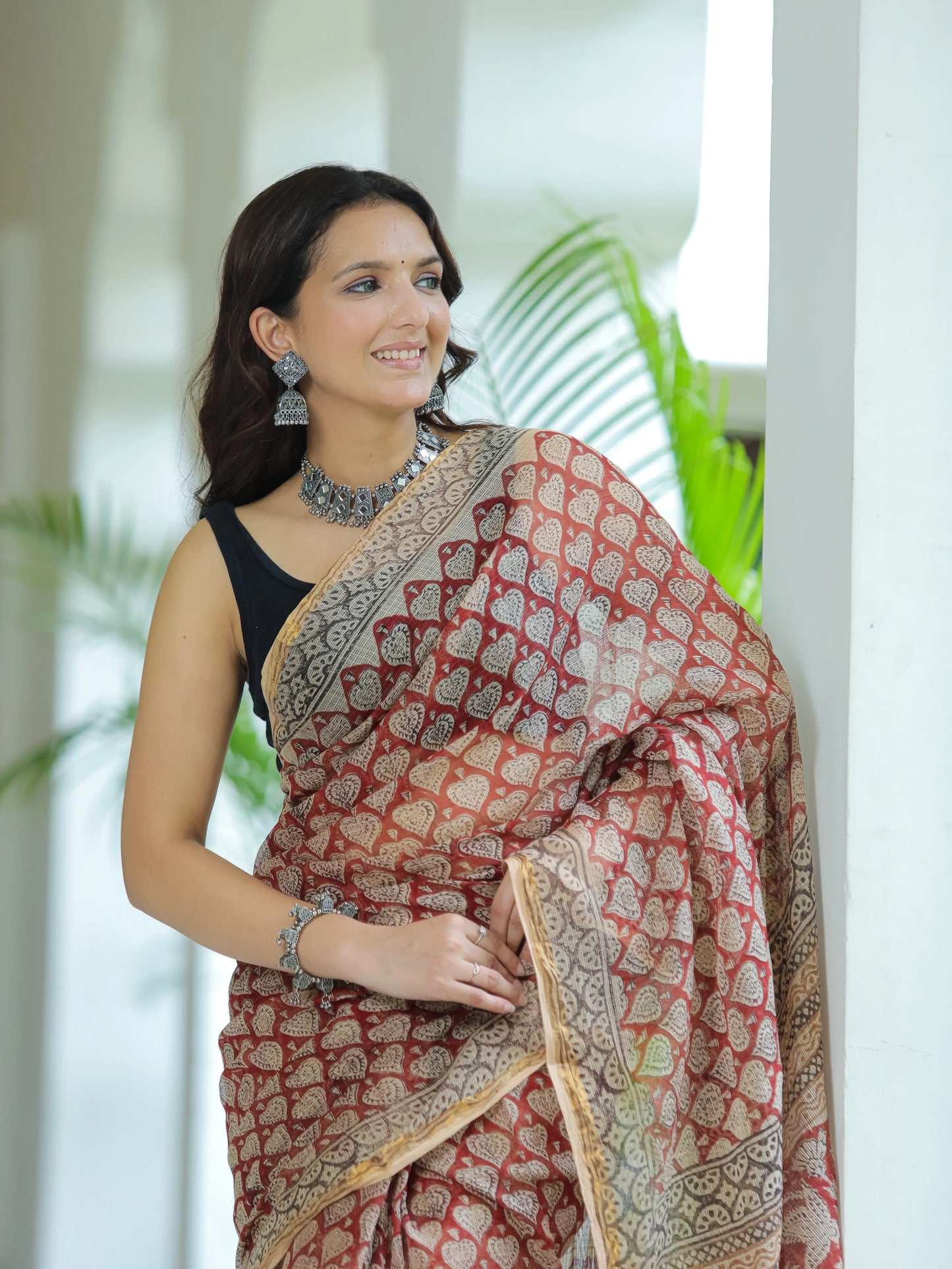 Bagru Paan Printed Premium Kota Doria Saree