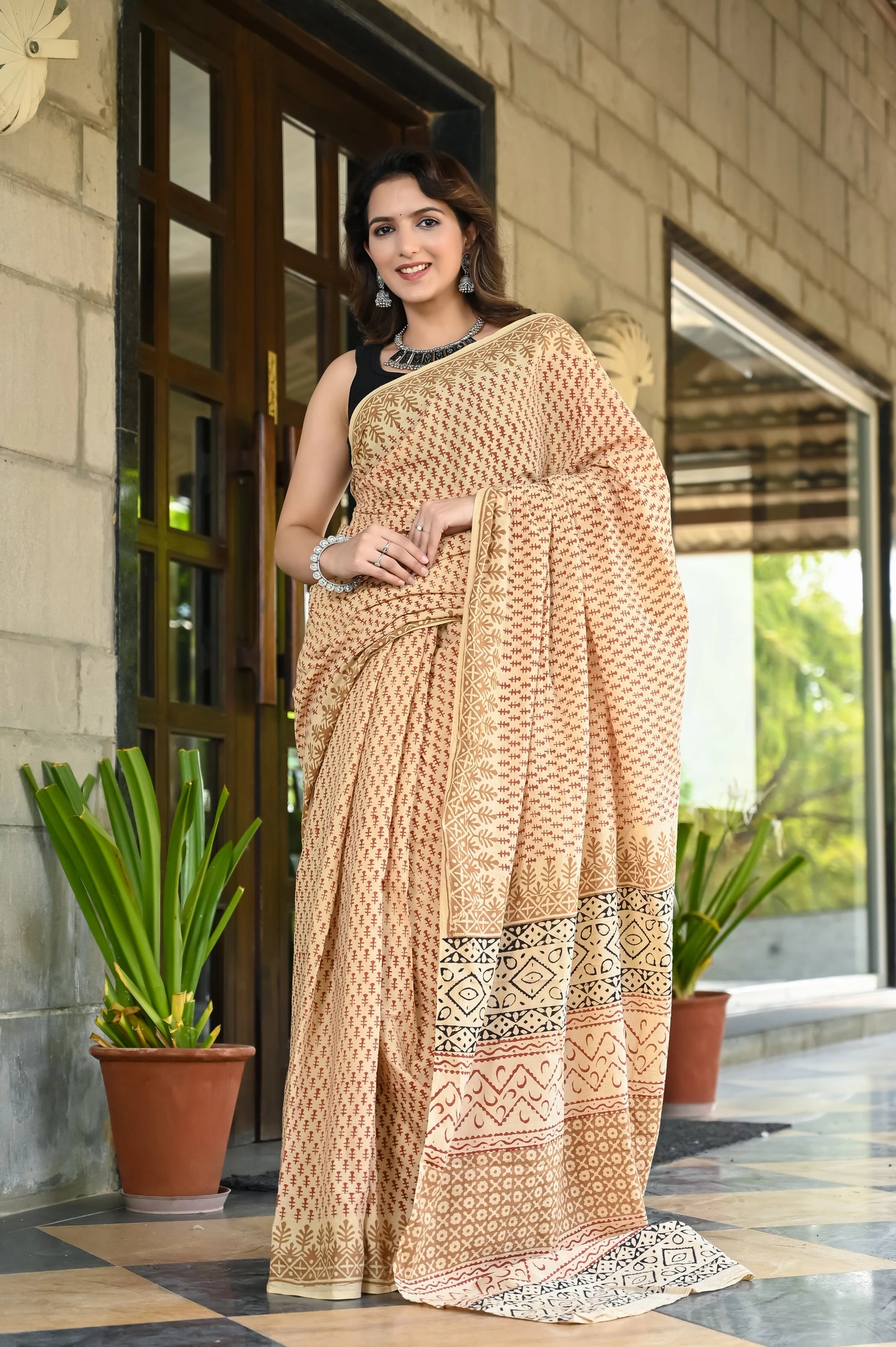 Bagru booti block print mul cotton saree