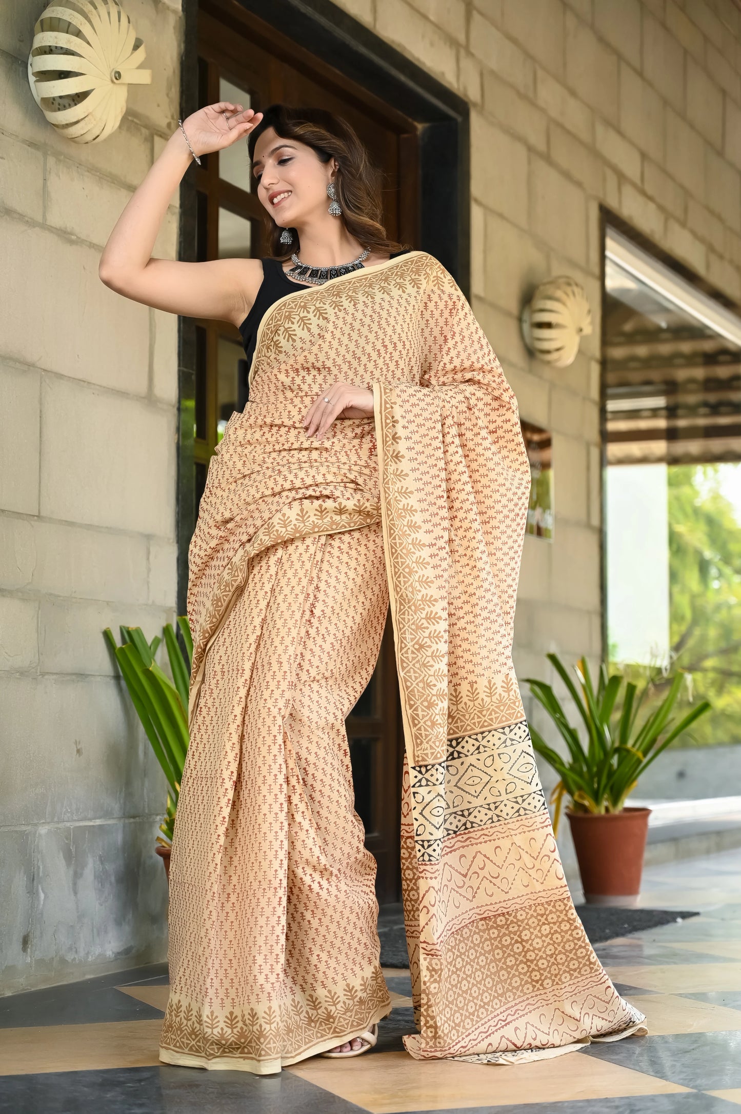 Bagru booti block print mul cotton saree
