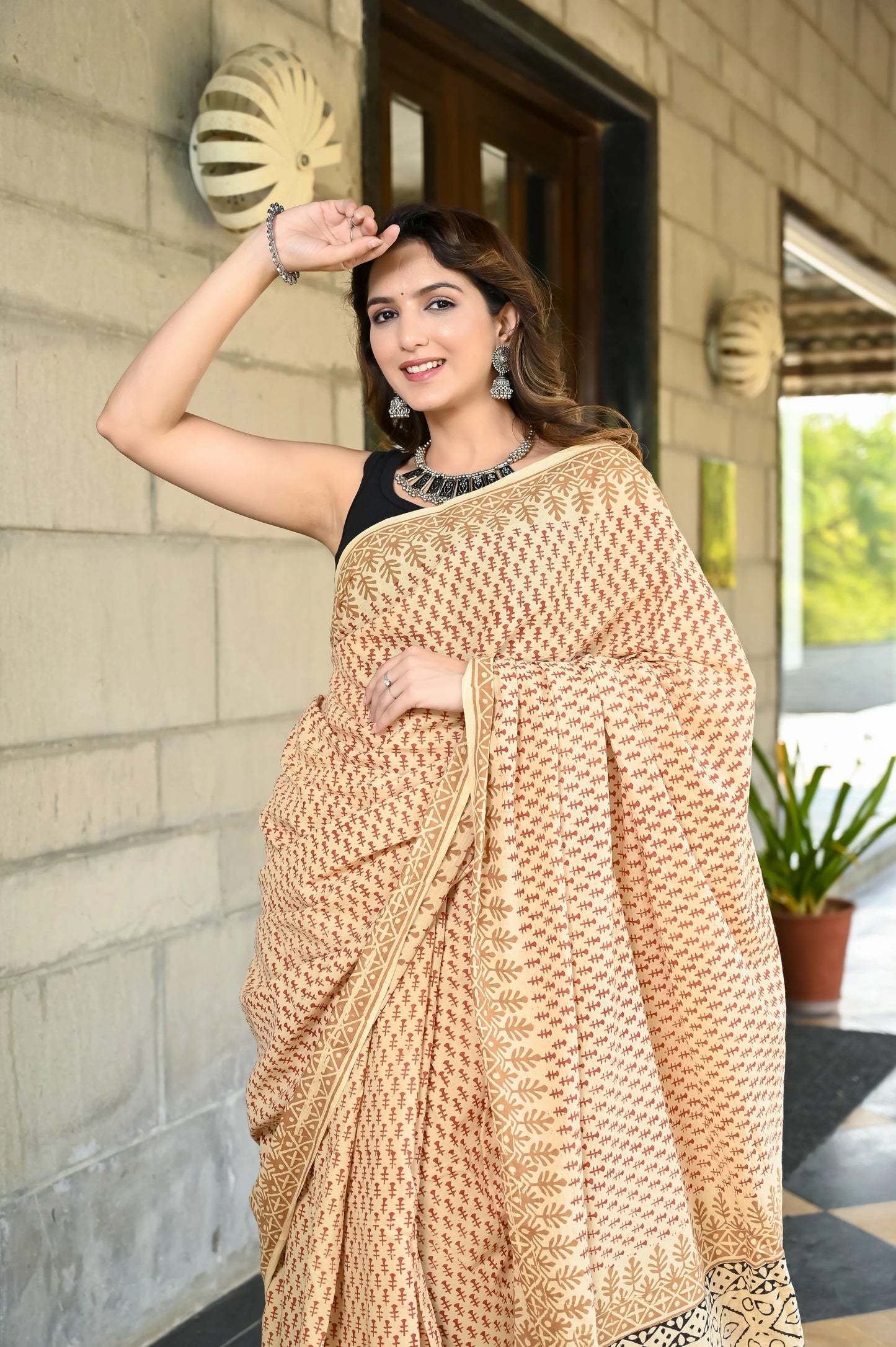 Bagru booti block print mul cotton saree