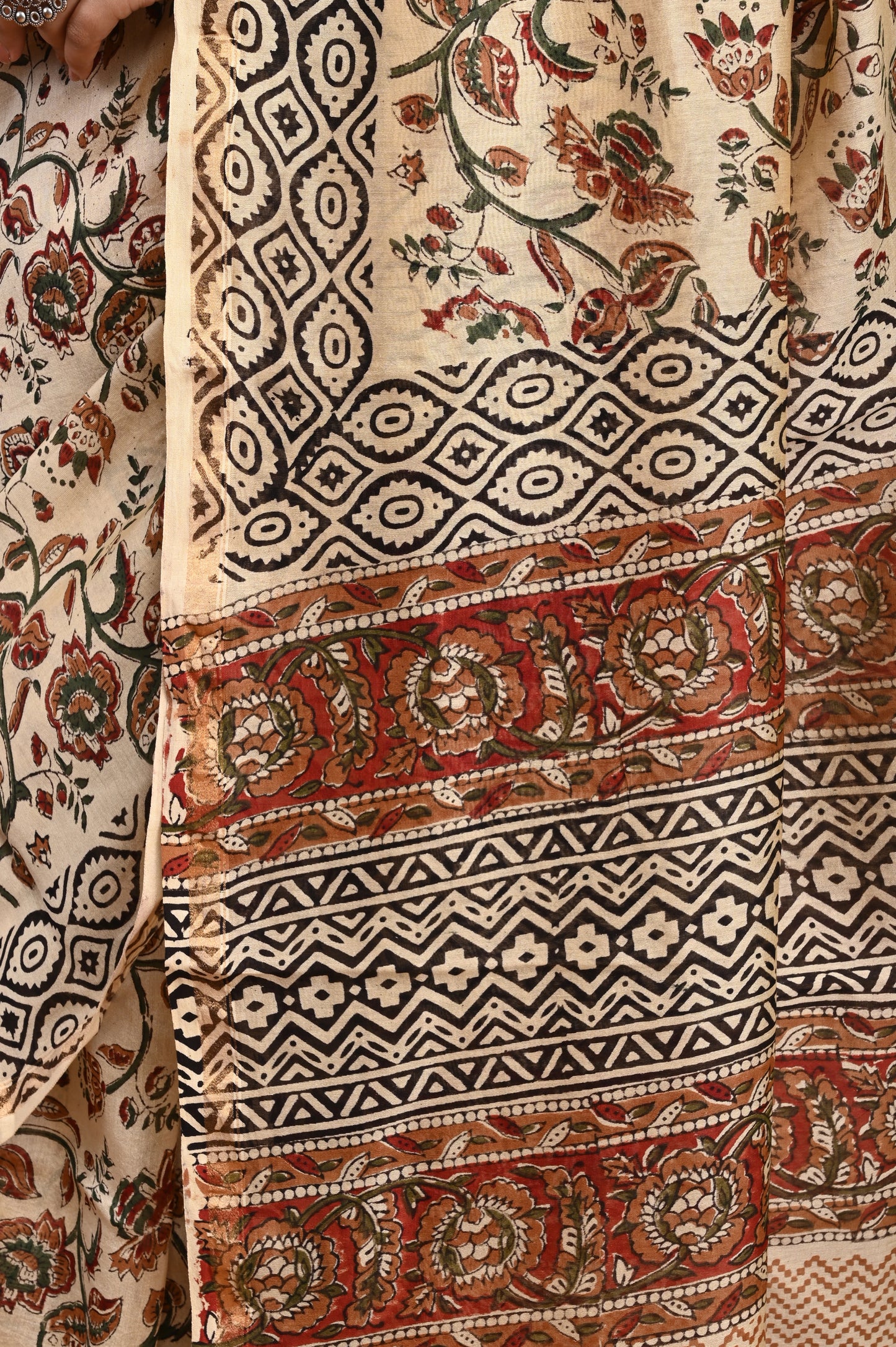 Hand Block Printed Chanderi Silk Saree (Bagru Print)