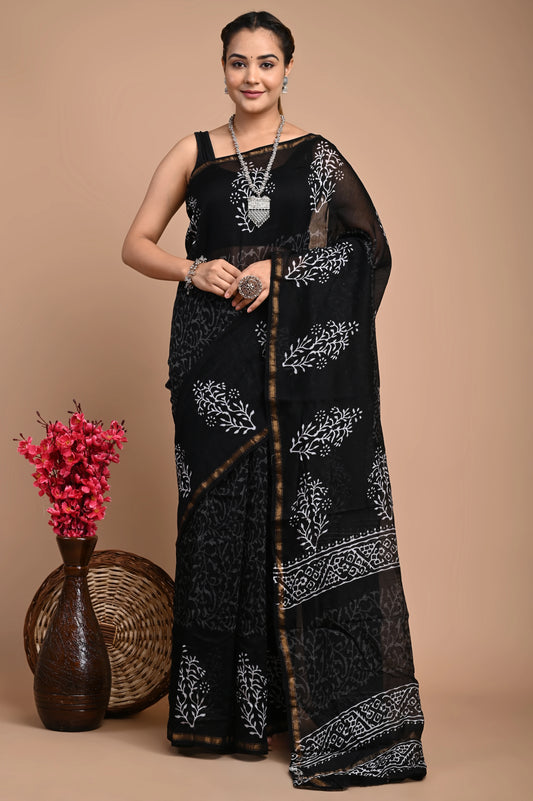 Hand Block Printed Chanderi Silk Saree