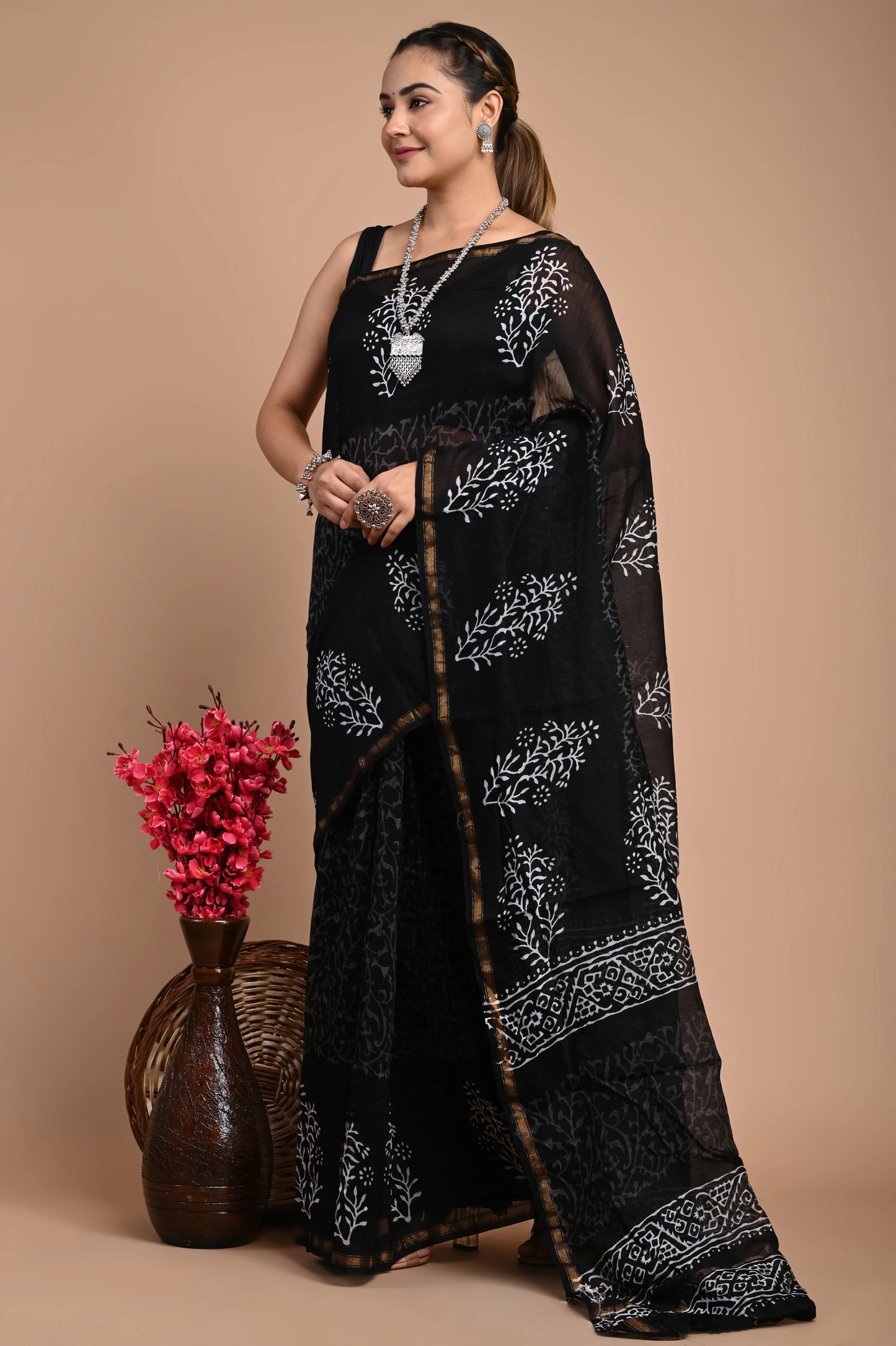 Hand Block Printed Chanderi Silk Saree