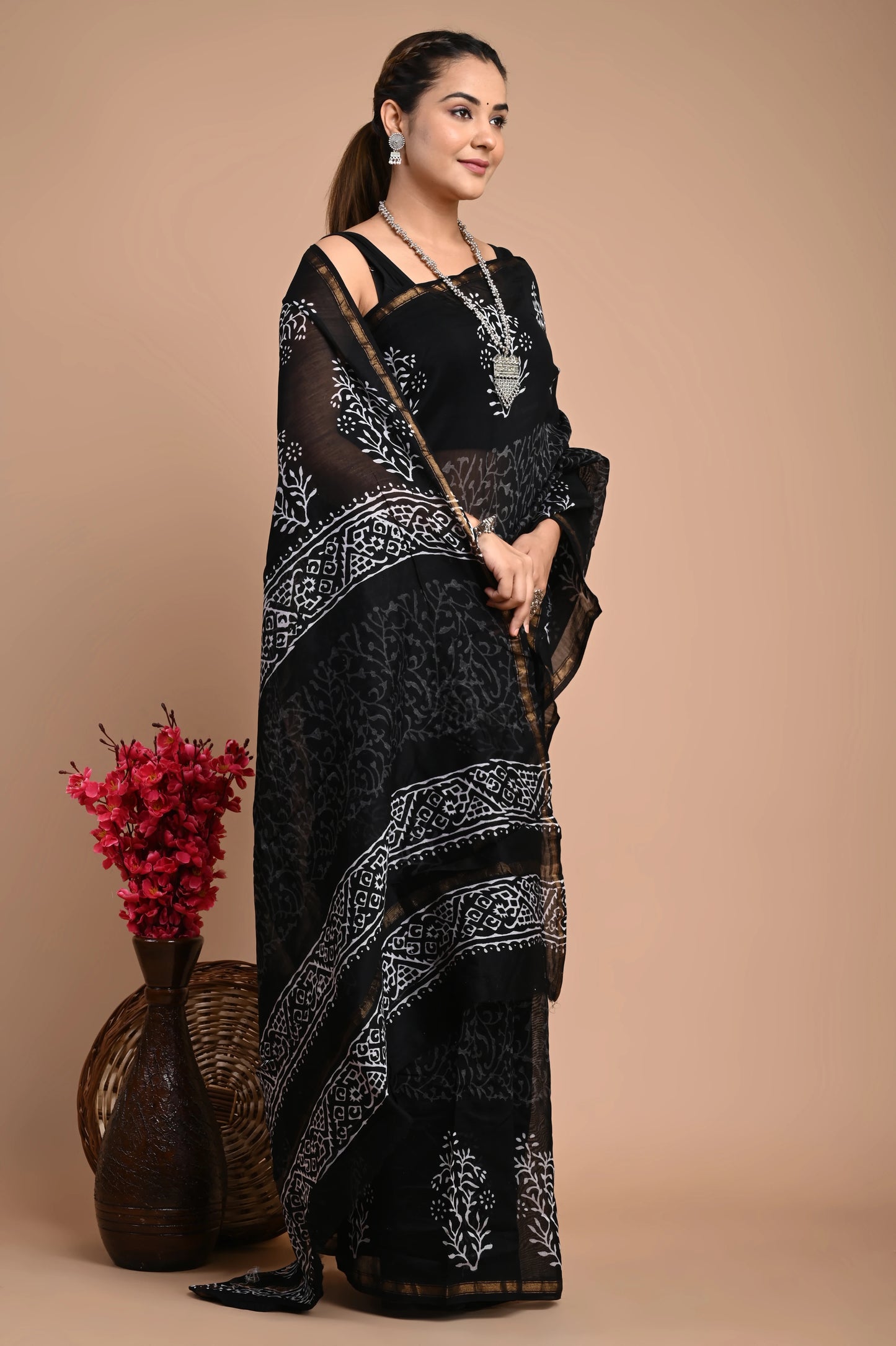 Hand Block Printed Chanderi Silk Saree