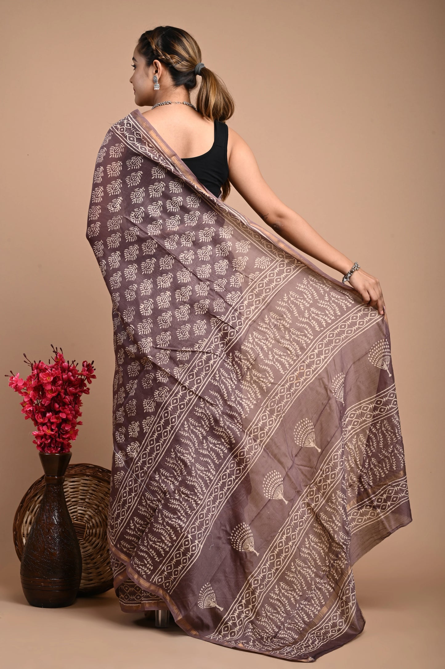 Hand Block Printed Chanderi Silk Saree