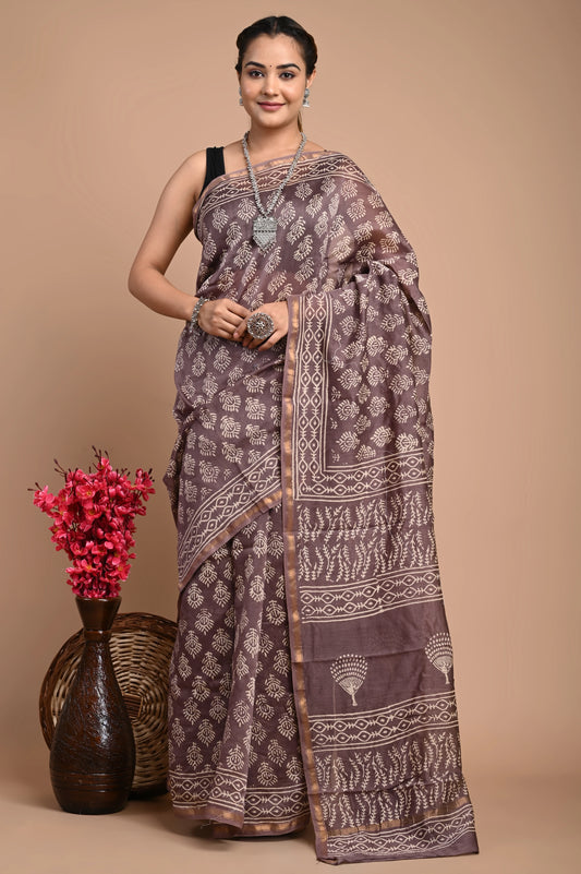 Hand Block Printed Chanderi Silk Saree