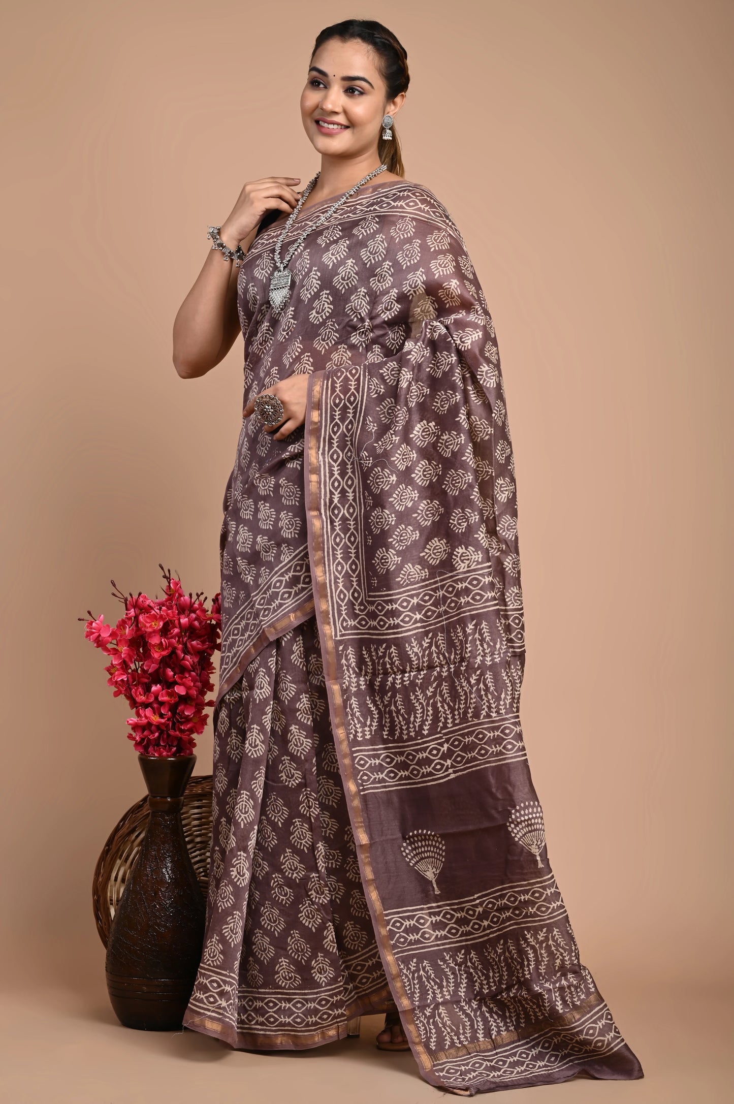 Hand Block Printed Chanderi Silk Saree