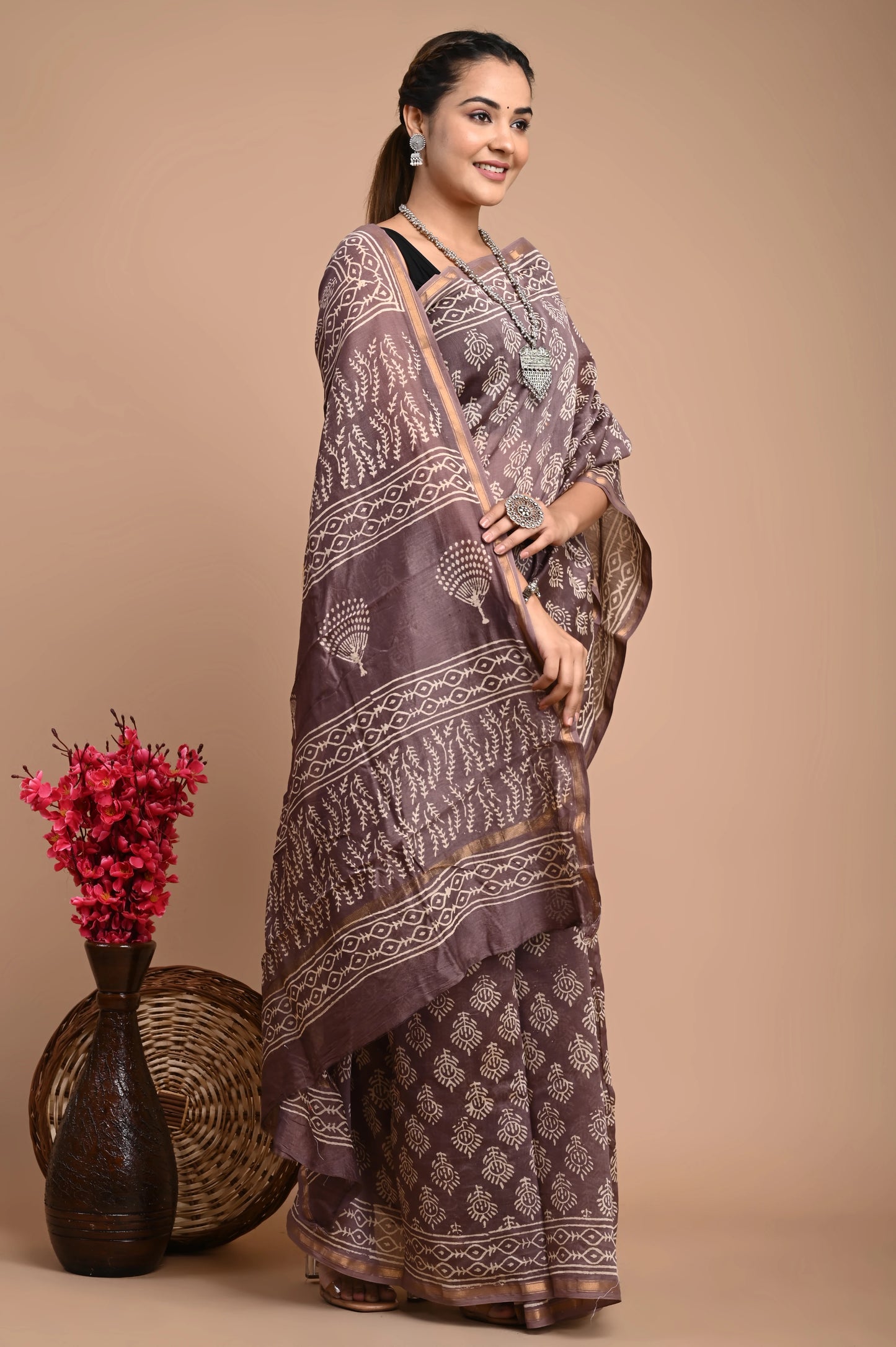 Hand Block Printed Chanderi Silk Saree
