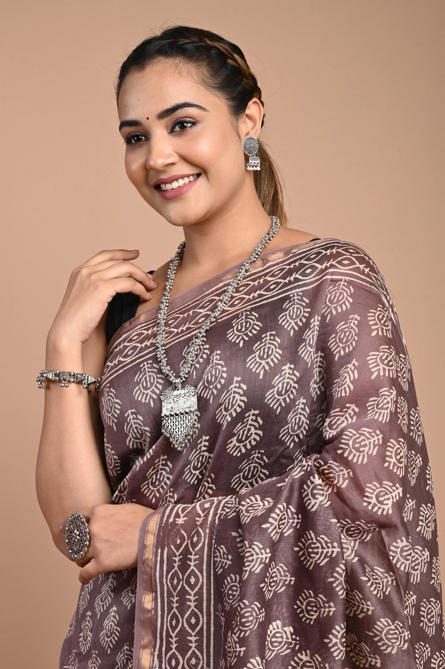 Hand Block Printed Chanderi Silk Saree