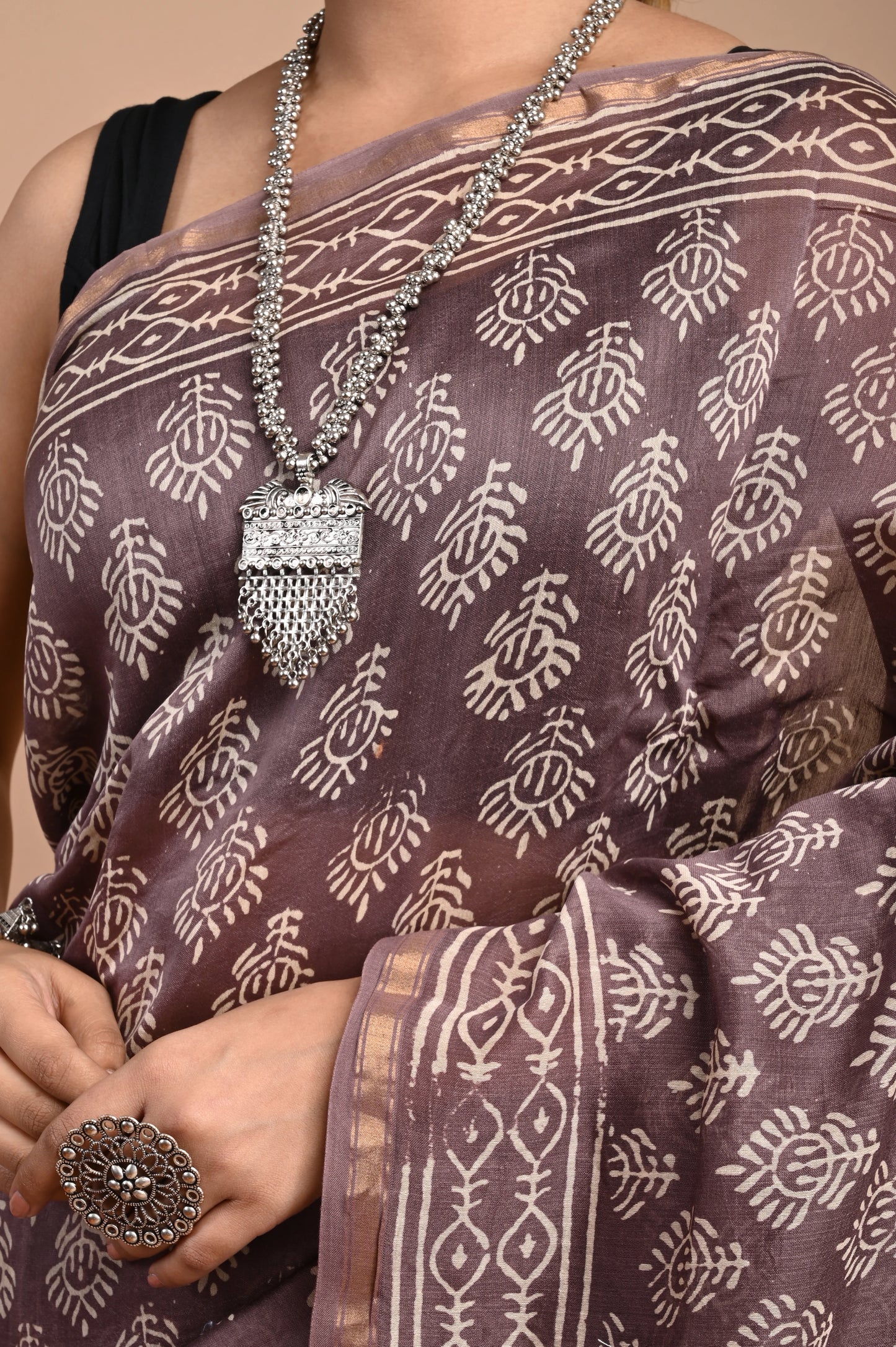 Hand Block Printed Chanderi Silk Saree