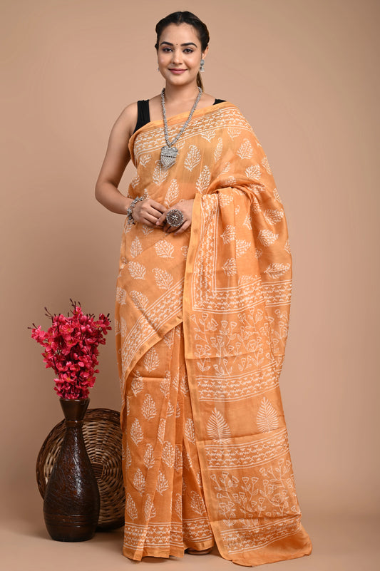 Hand Block Printed Chanderi Silk Saree