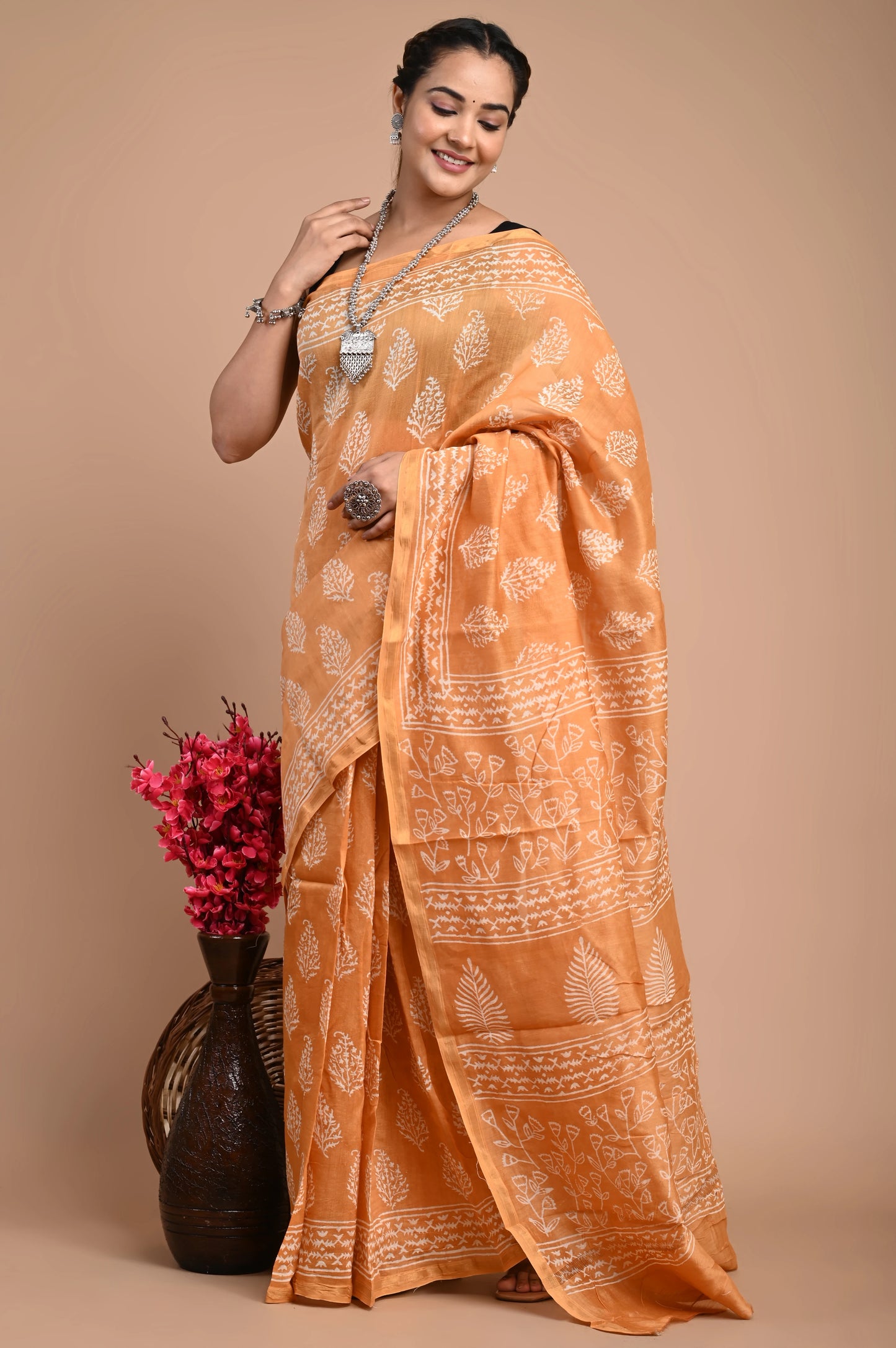 Hand Block Printed Chanderi Silk Saree