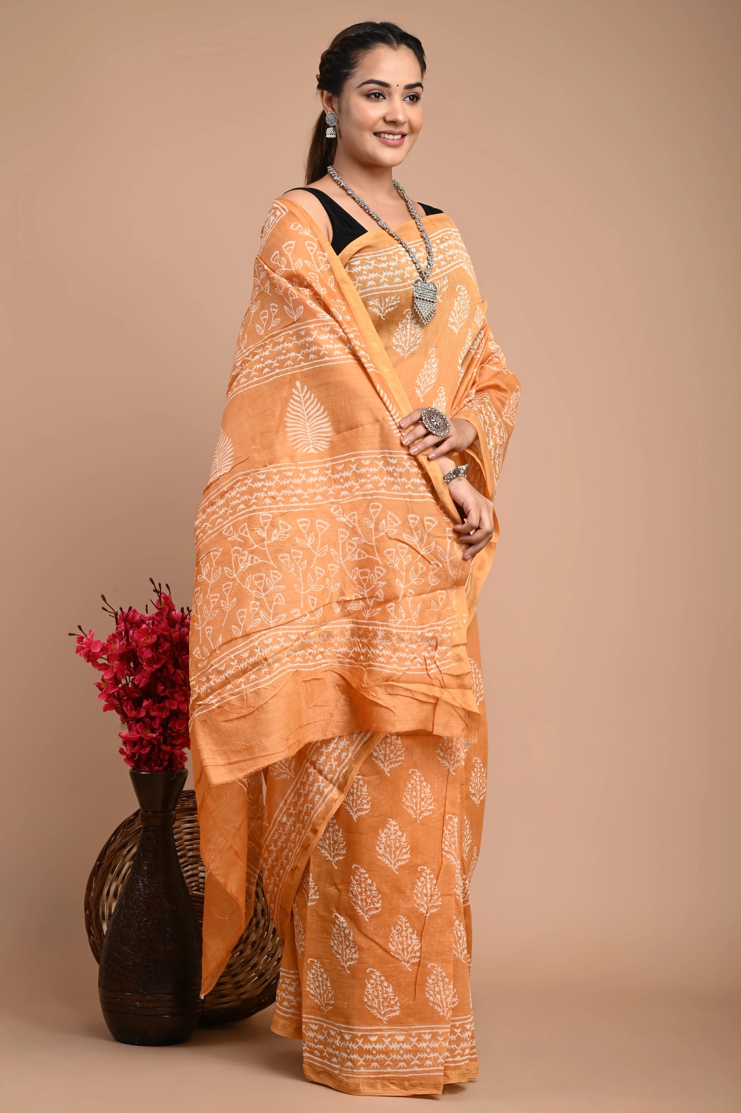 Hand Block Printed Chanderi Silk Saree