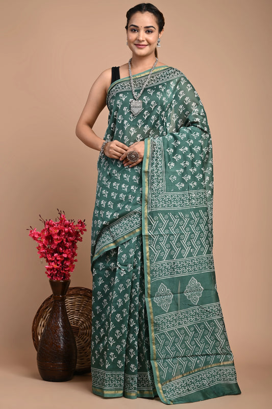 Hand Block Printed Chanderi Silk Saree