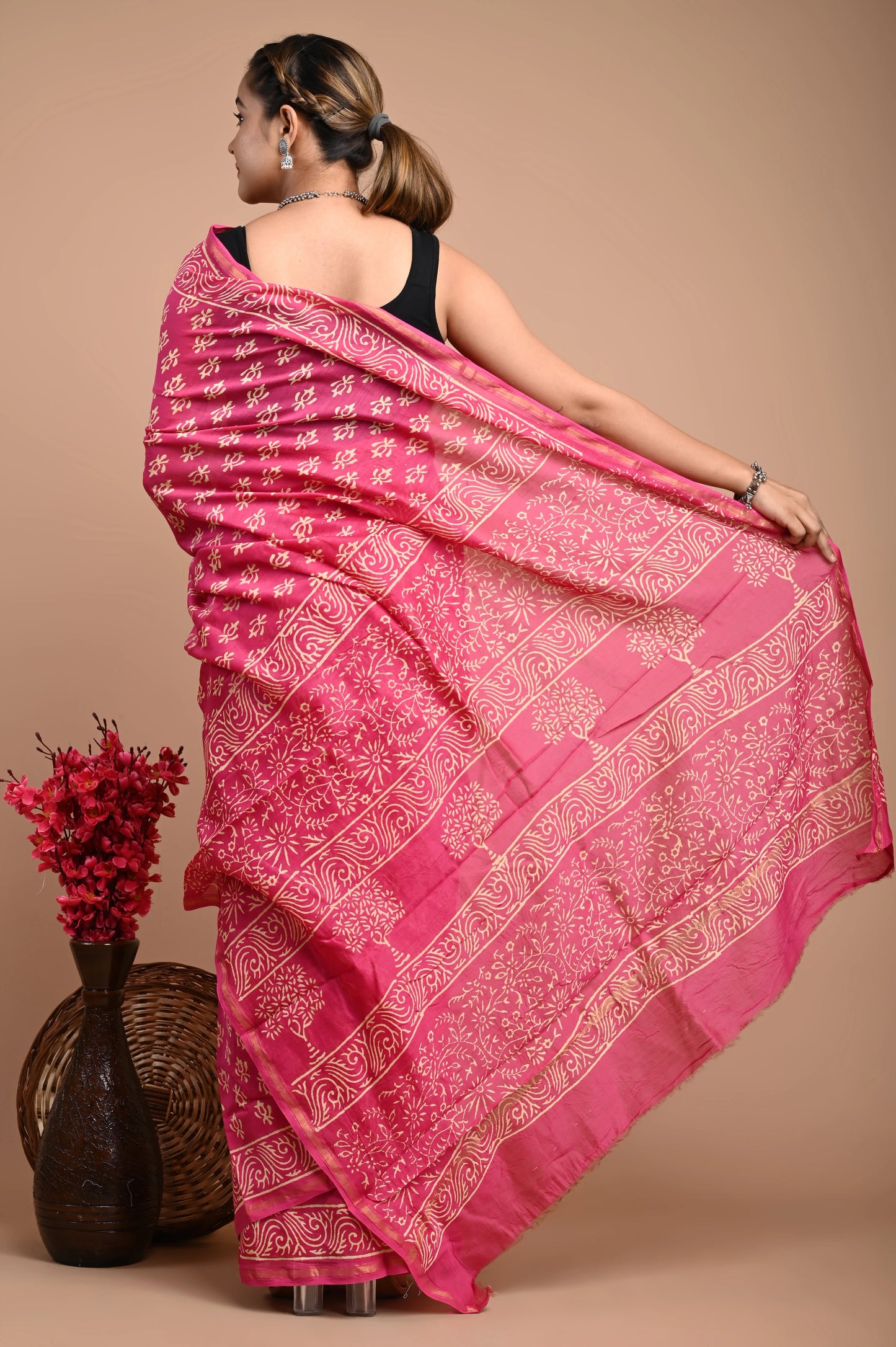 Hand Block Printed Chanderi Silk Saree
