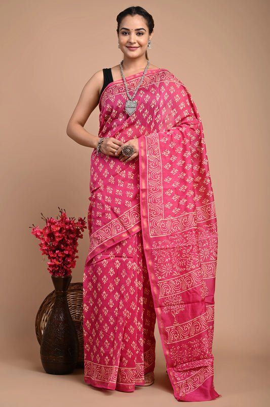 Hand Block Printed Chanderi Silk Saree
