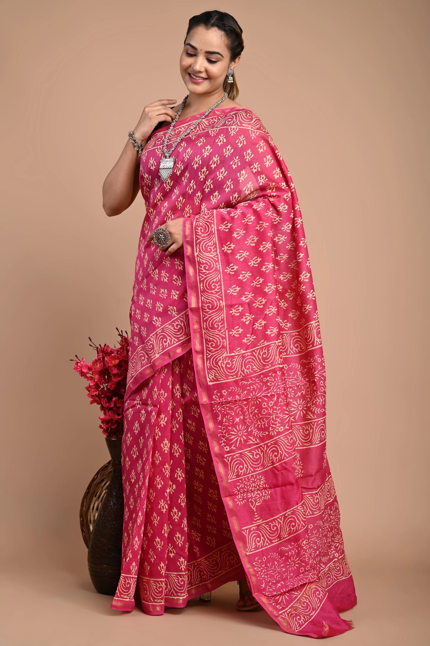 Hand Block Printed Chanderi Silk Saree