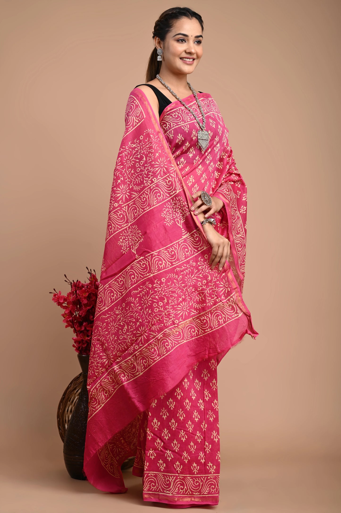 Hand Block Printed Chanderi Silk Saree