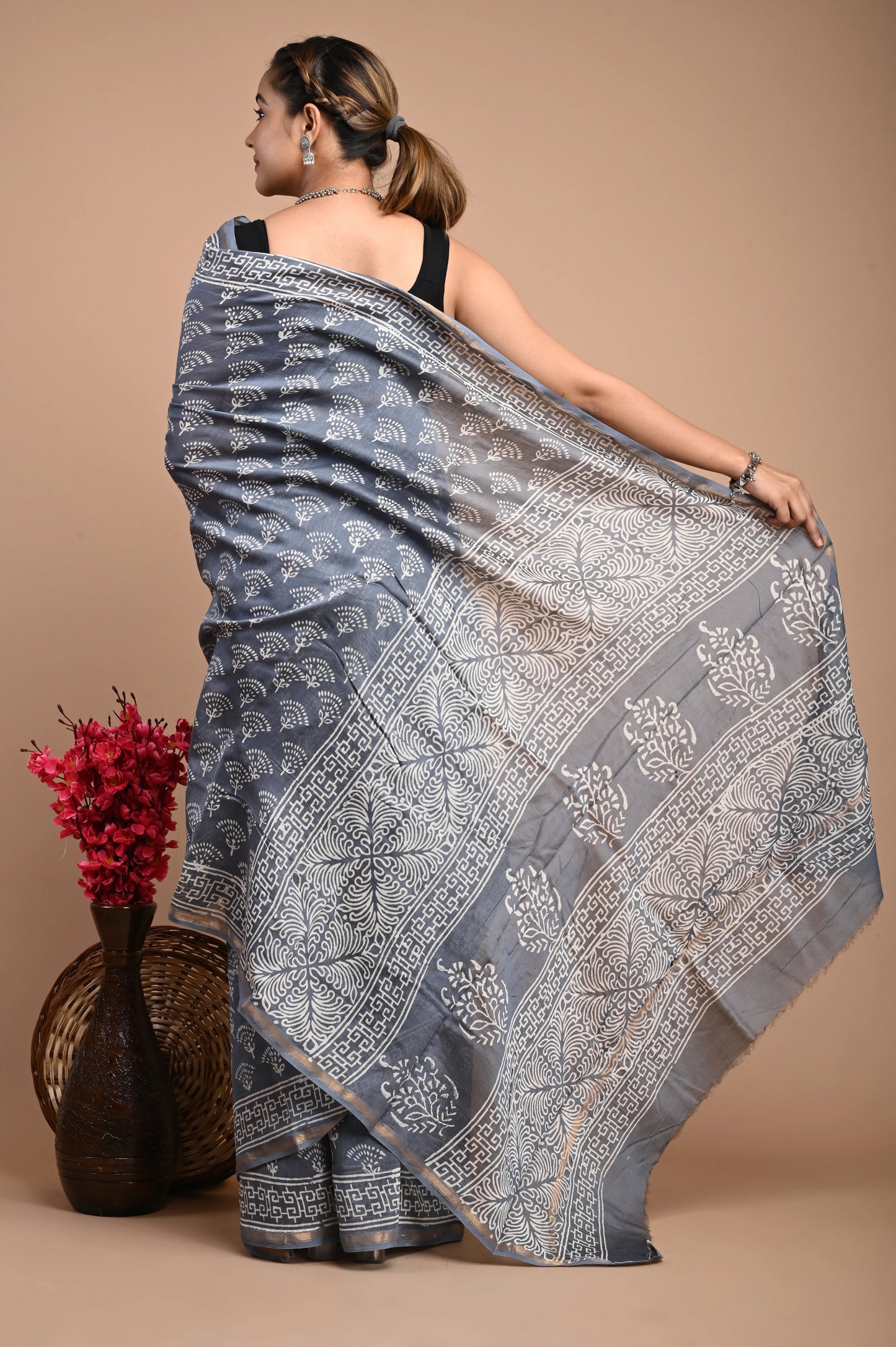Hand Block Printed Chanderi Silk Saree