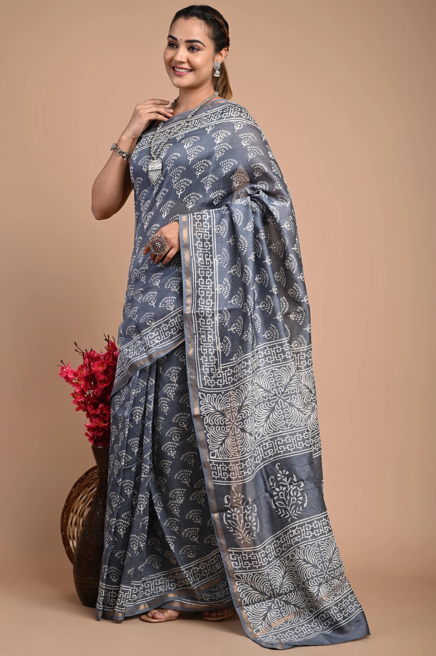 Hand Block Printed Chanderi Silk Saree