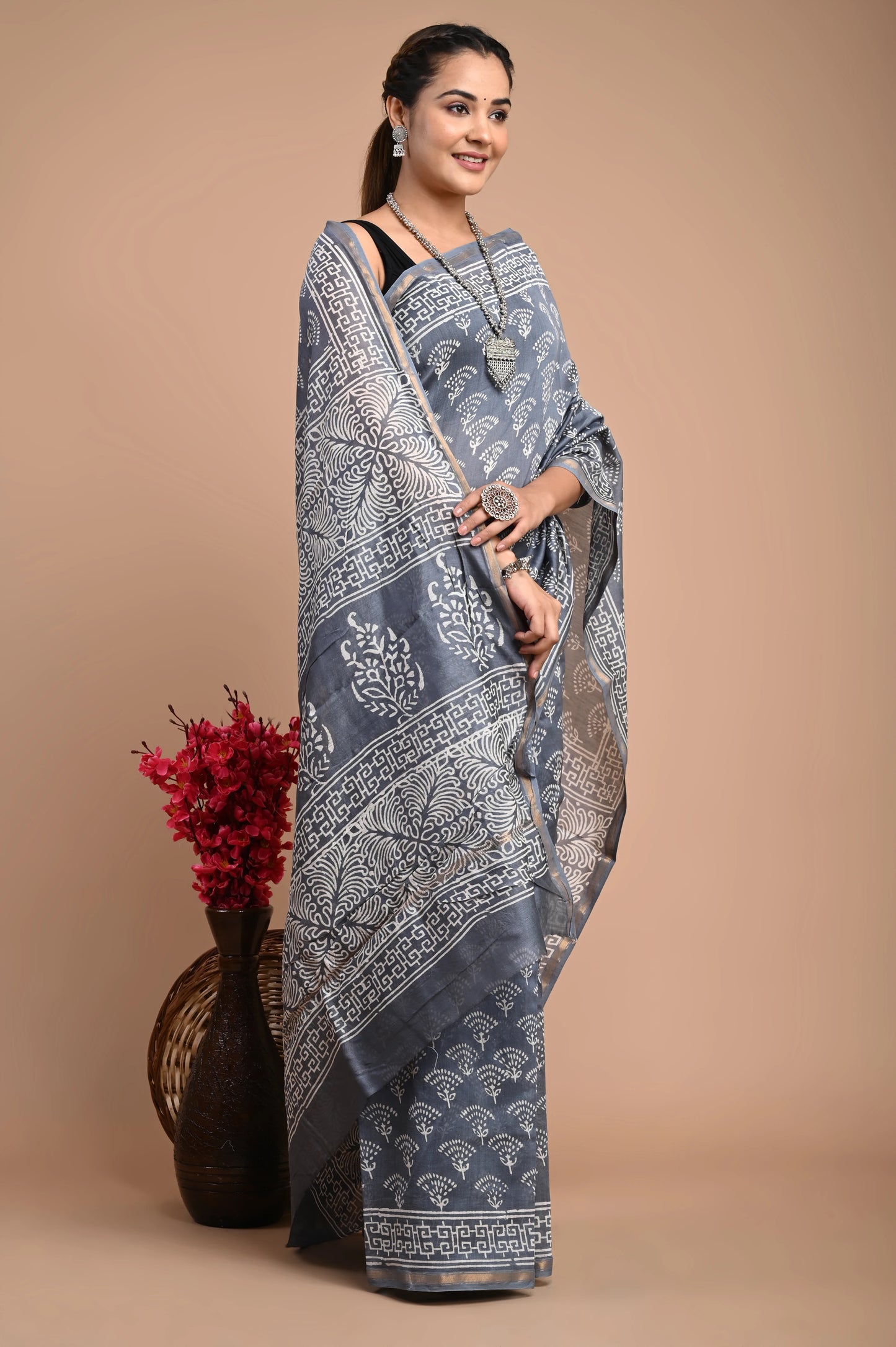 Hand Block Printed Chanderi Silk Saree