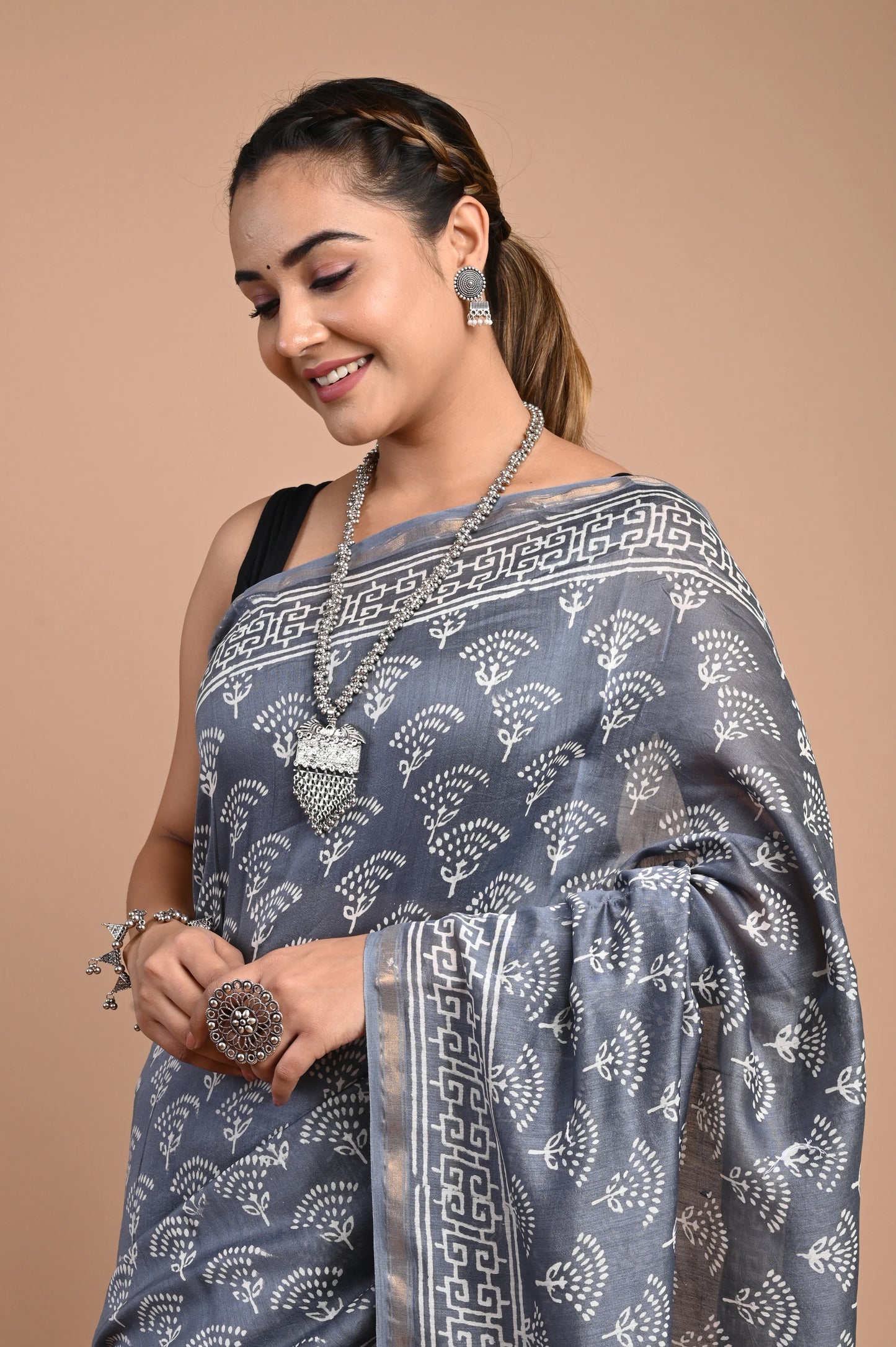 Hand Block Printed Chanderi Silk Saree