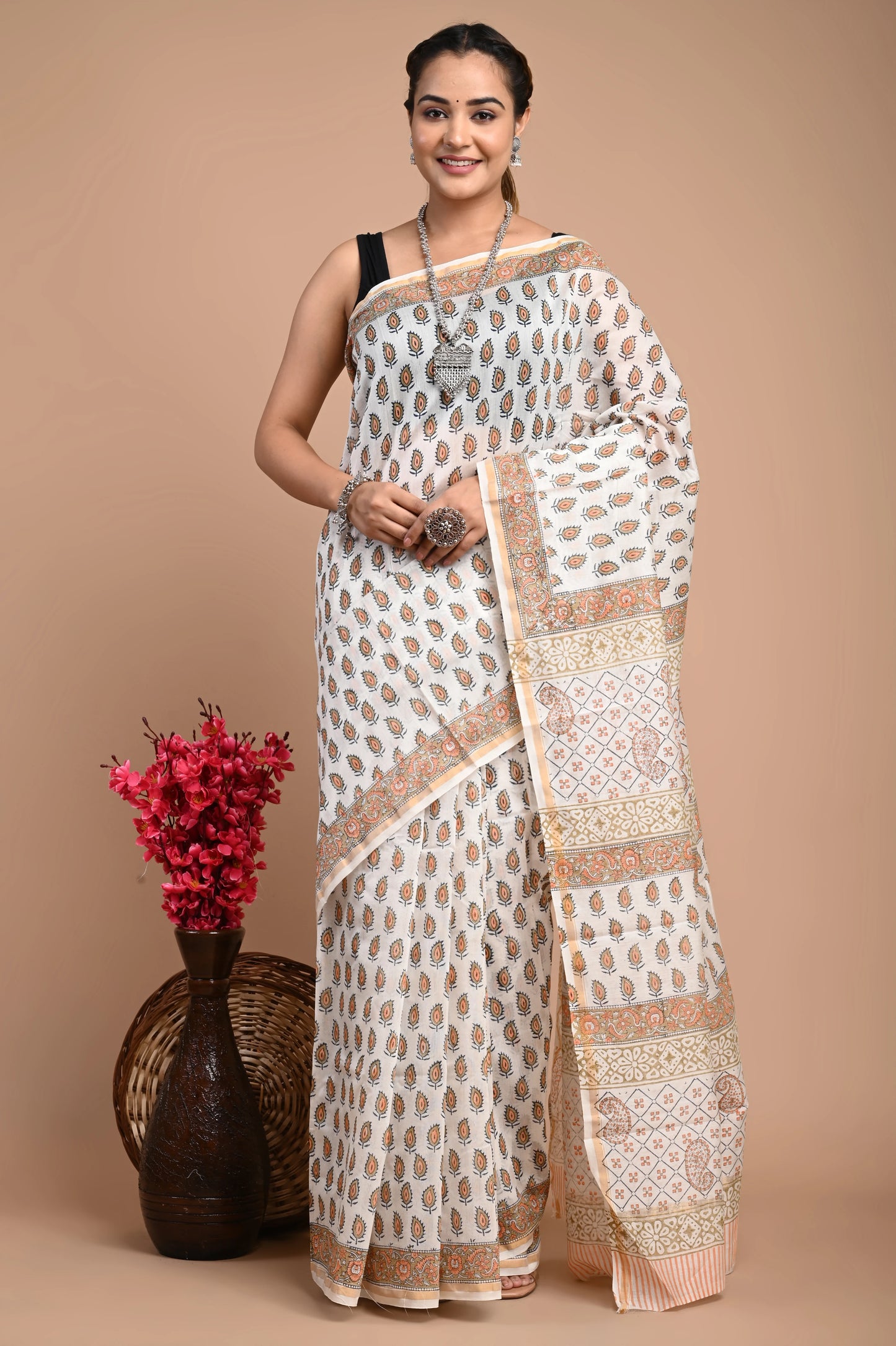 Hand Block Printed Chanderi Silk Saree