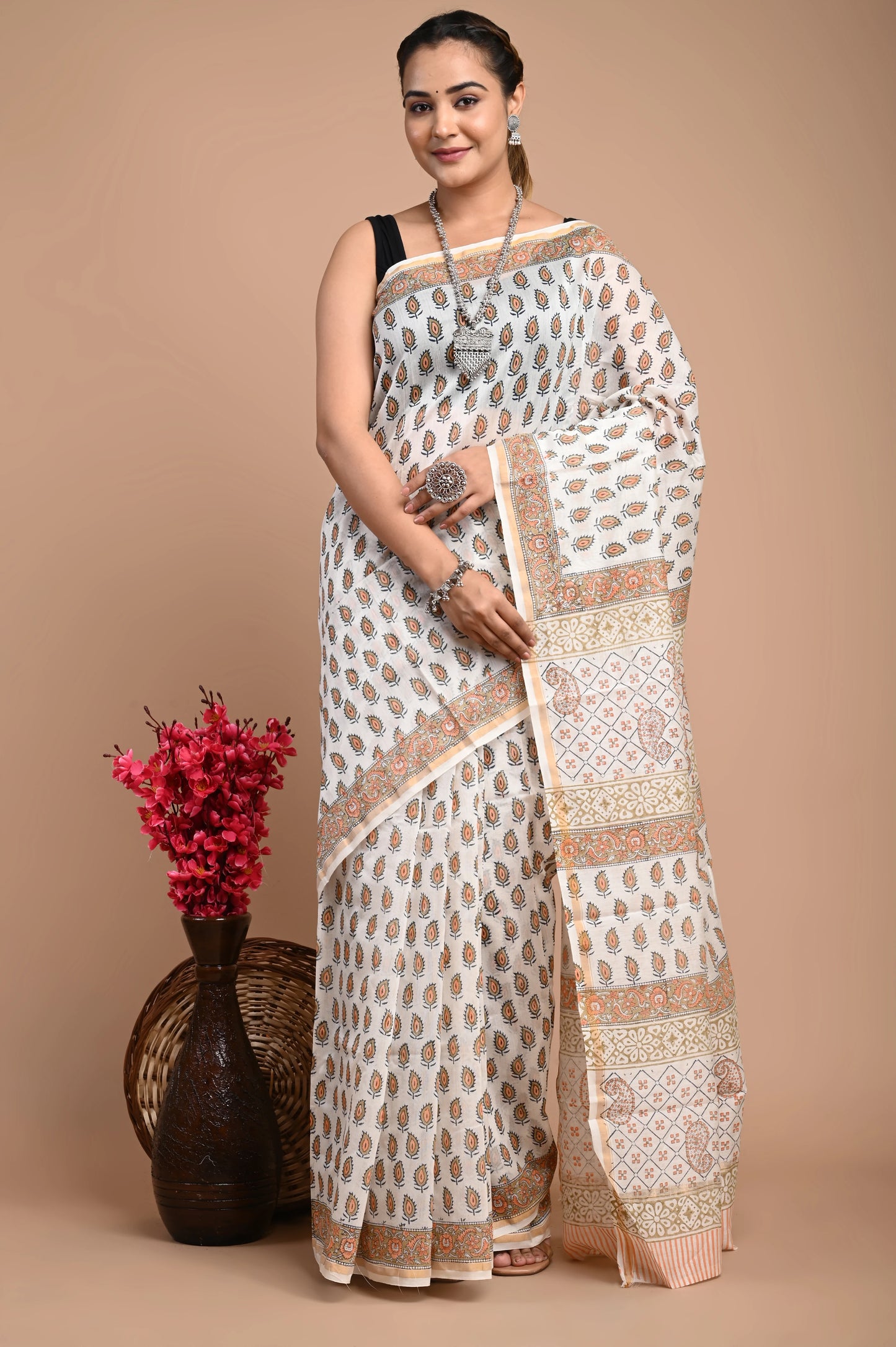 Hand Block Printed Chanderi Silk Saree