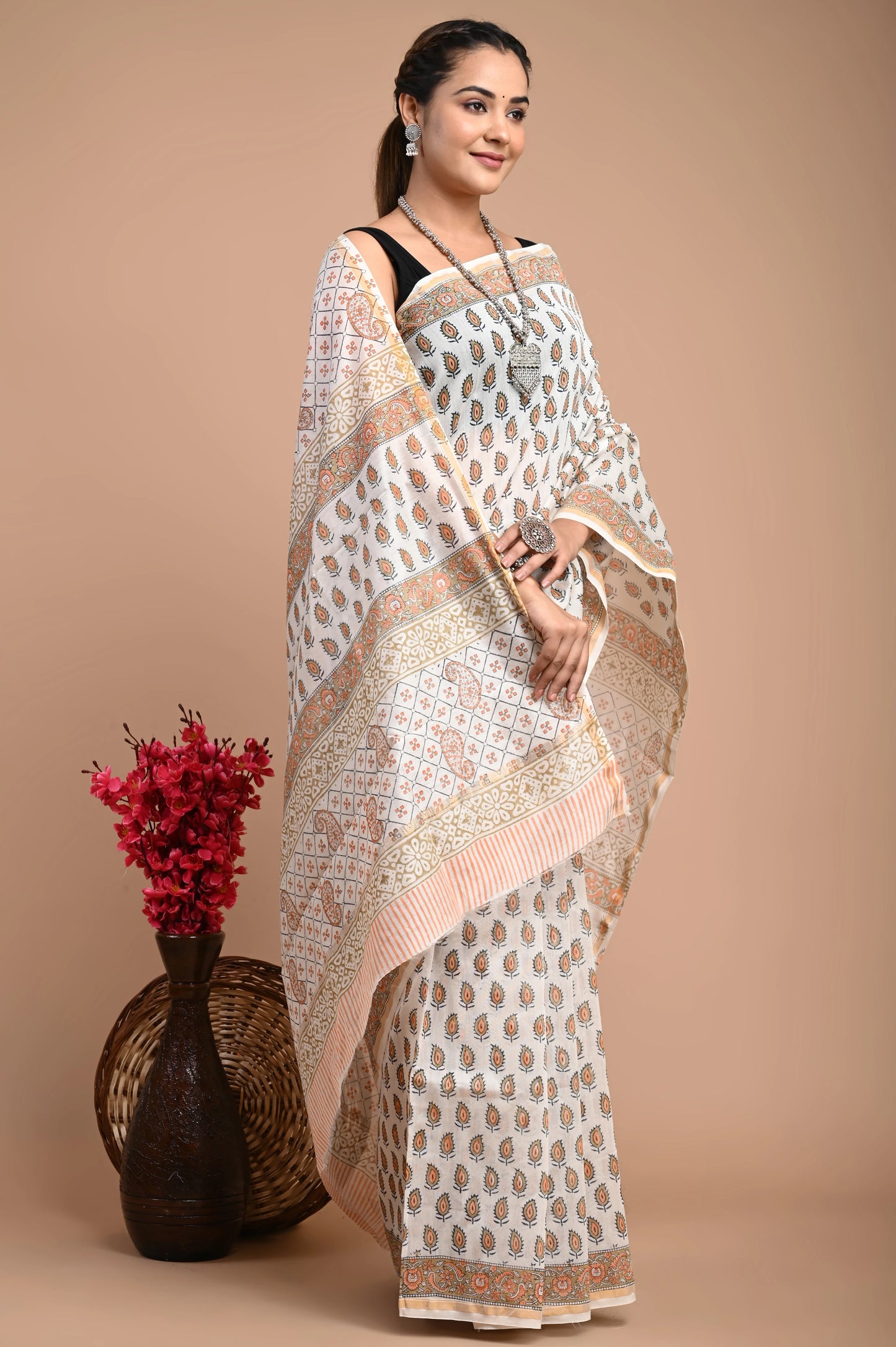 Hand Block Printed Chanderi Silk Saree