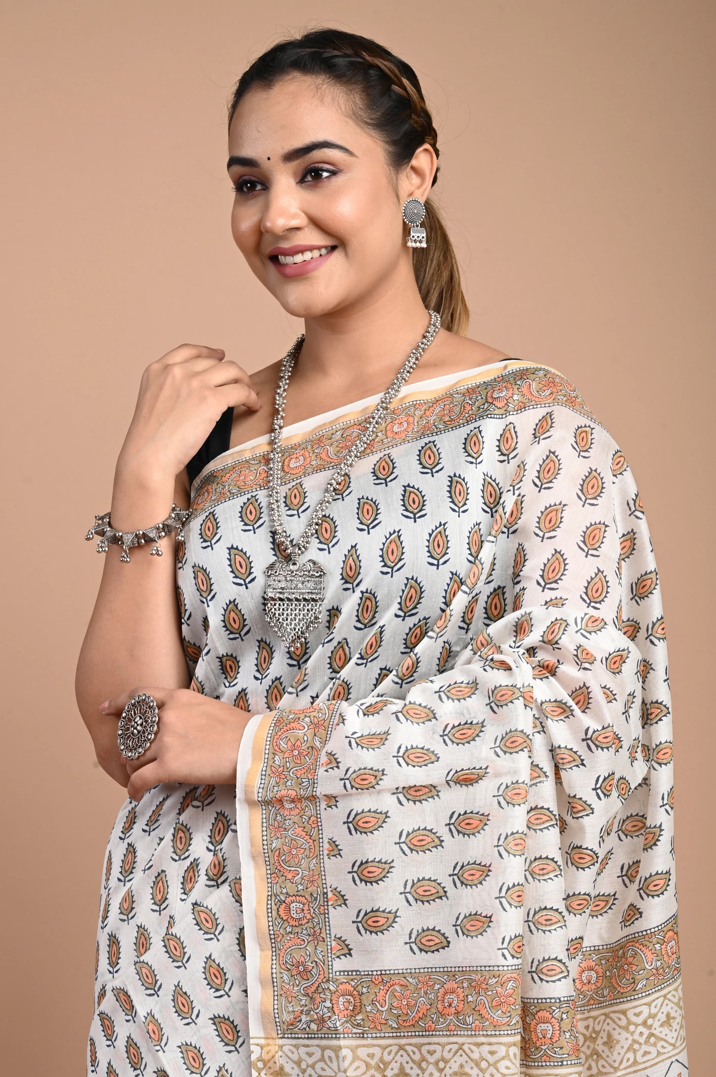 Hand Block Printed Chanderi Silk Saree