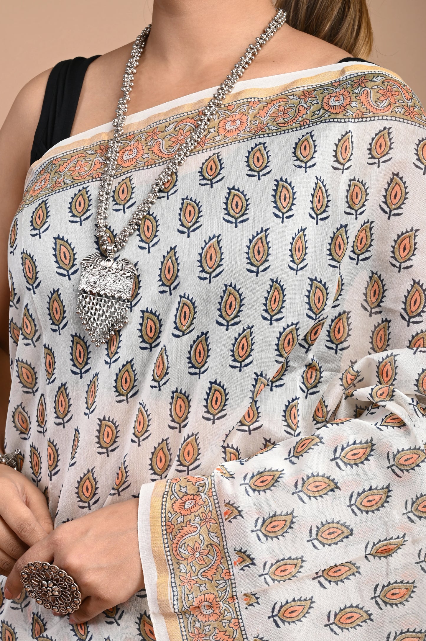 Hand Block Printed Chanderi Silk Saree