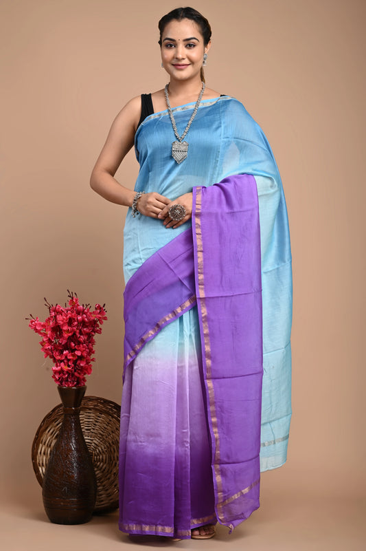 Hand Block Printed Chanderi Silk Saree (Tie & Die)