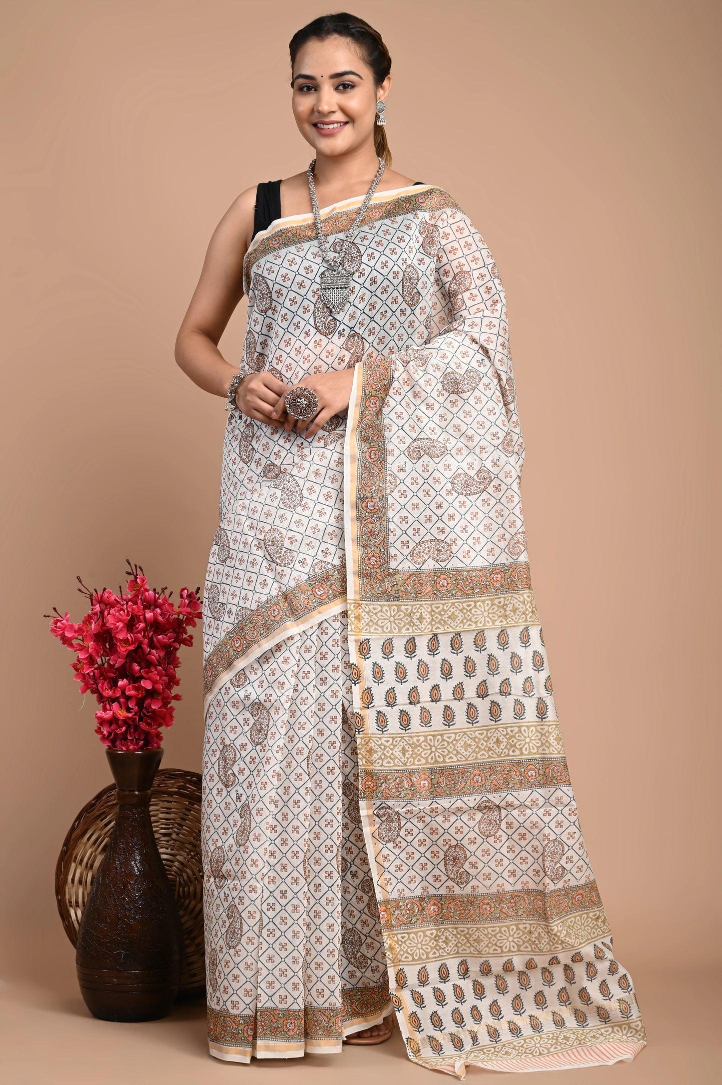 Hand Block Printed Chanderi Silk Saree