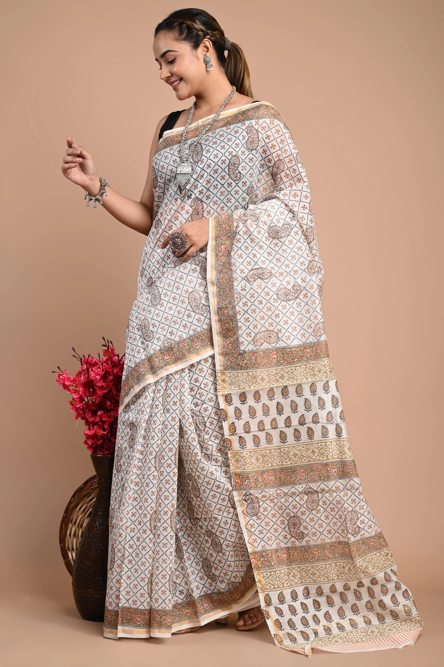 Hand Block Printed Chanderi Silk Saree