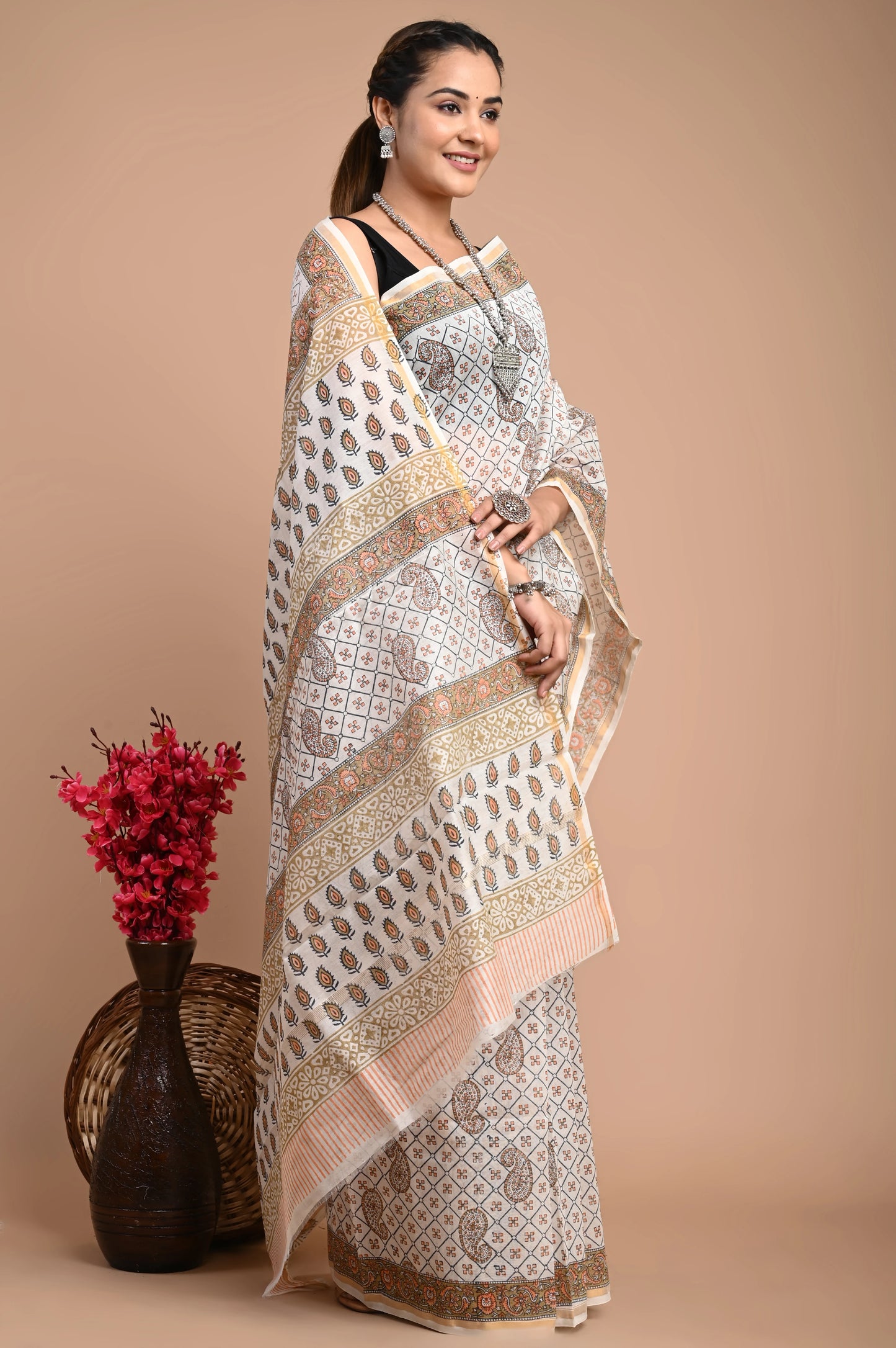 Hand Block Printed Chanderi Silk Saree