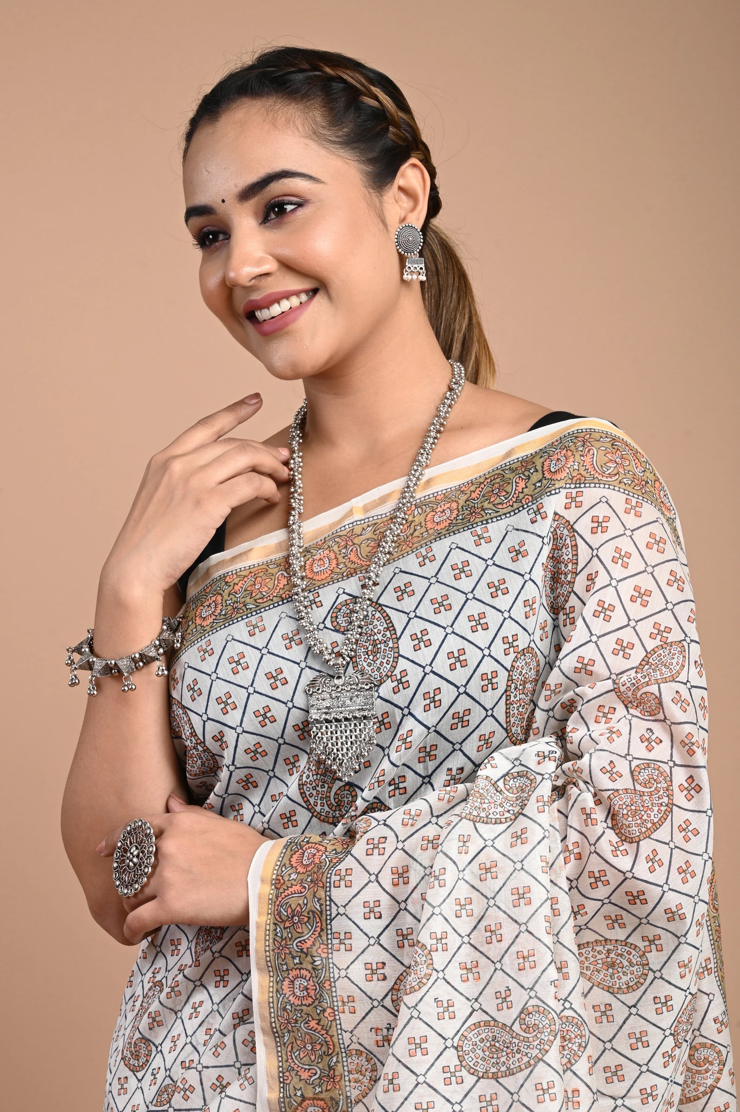 Hand Block Printed Chanderi Silk Saree