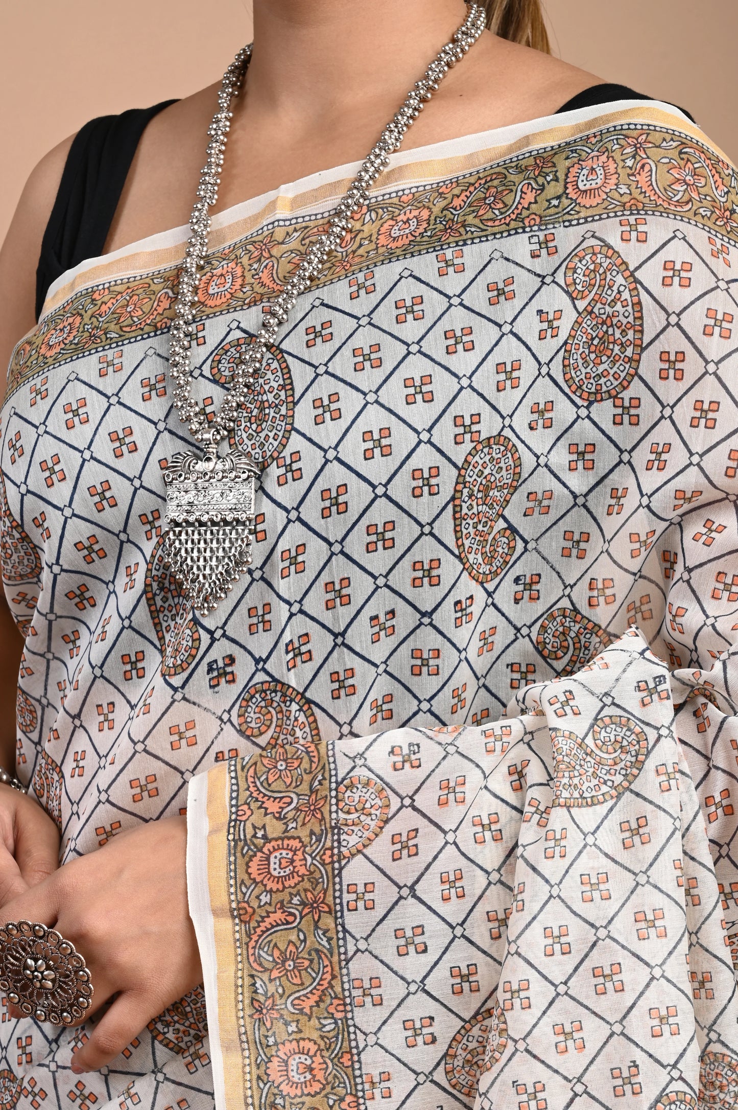 Hand Block Printed Chanderi Silk Saree