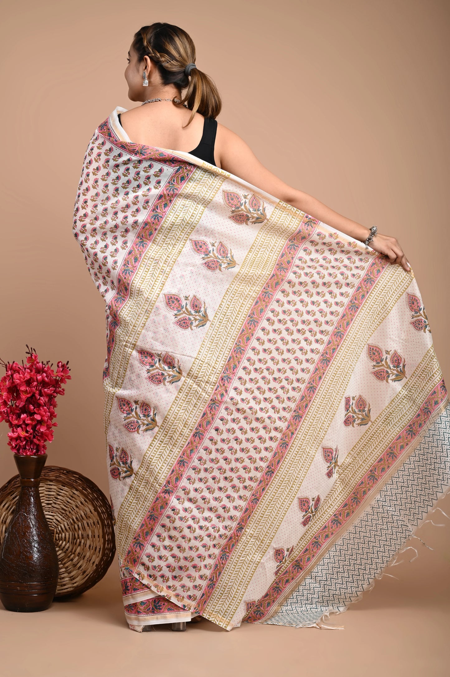 Hand Block Printed Chanderi Silk Saree